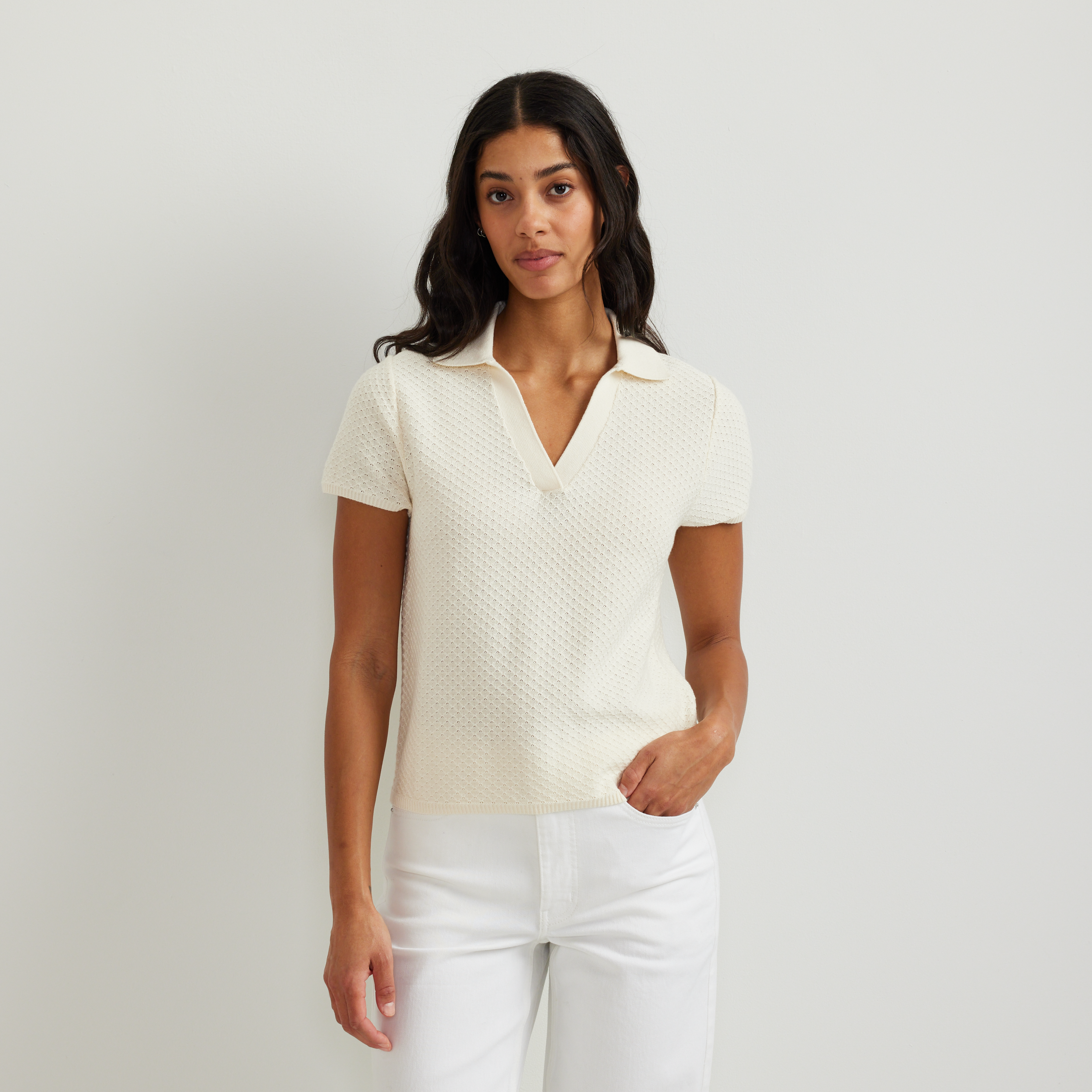 Women's Diamond Stitch Short Sleeve Pullover Sweater - Image 6