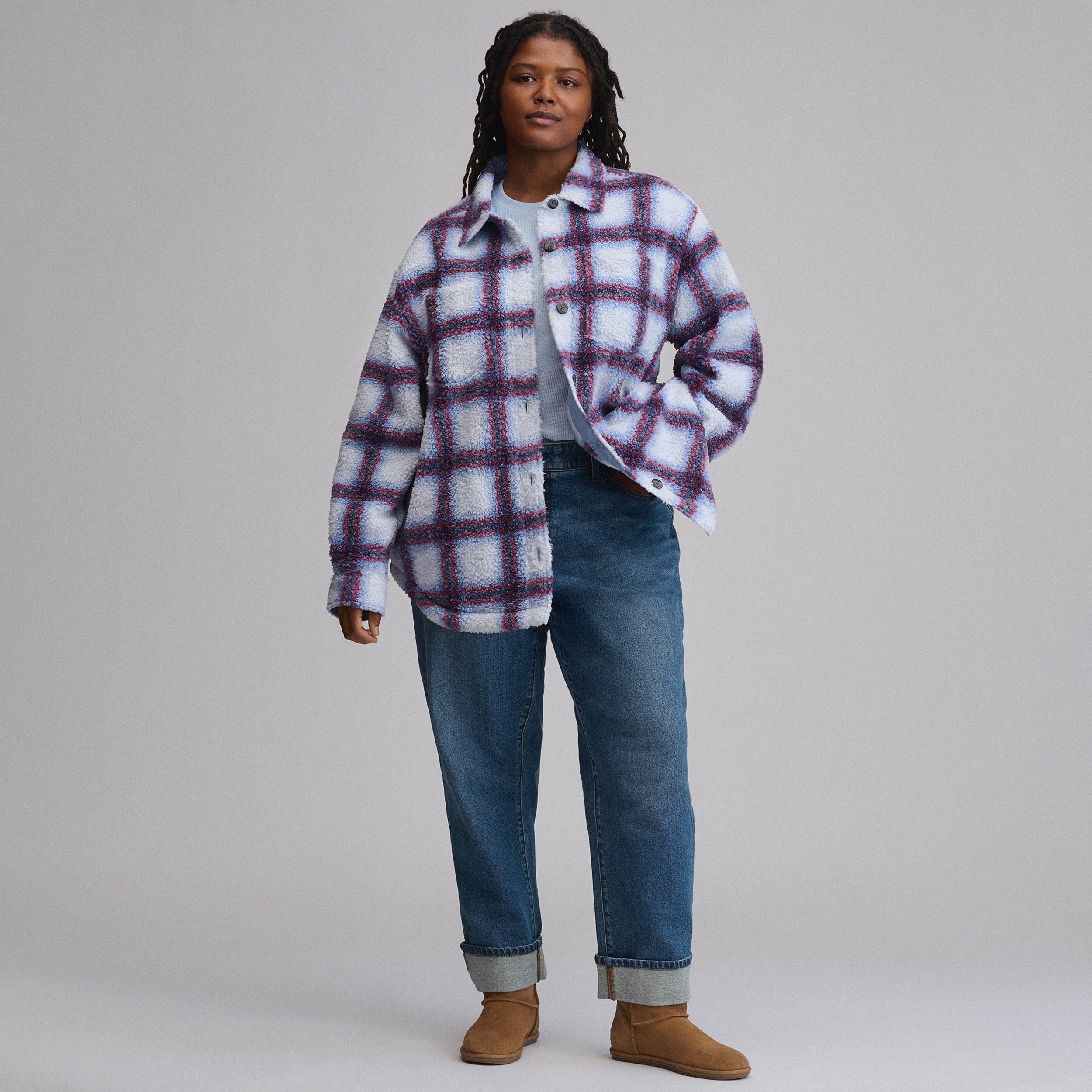 Women's Plaid Fleece Shirt Jacket - Image 5