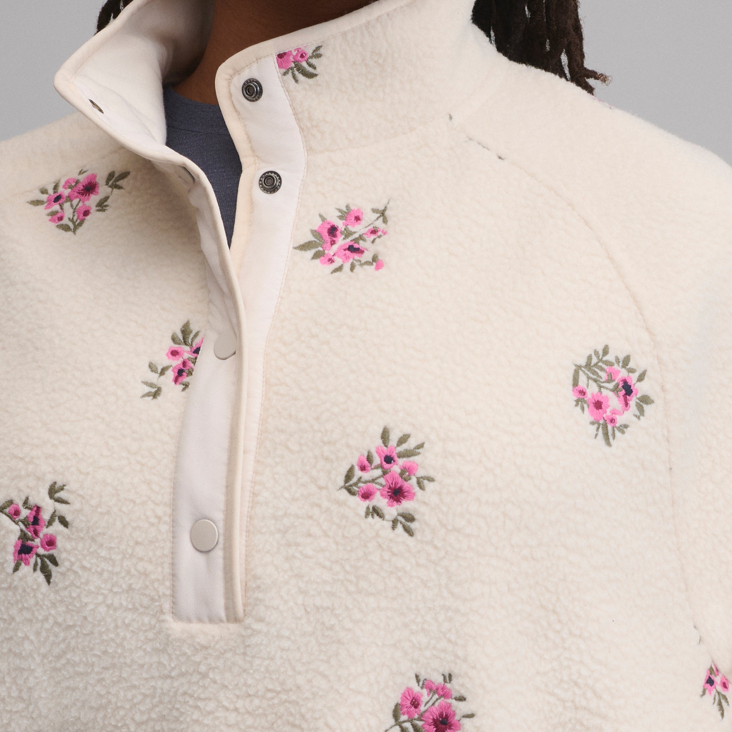 Women's Plush Fleece Snap-Mock Pullover - Embroidered - Image 3