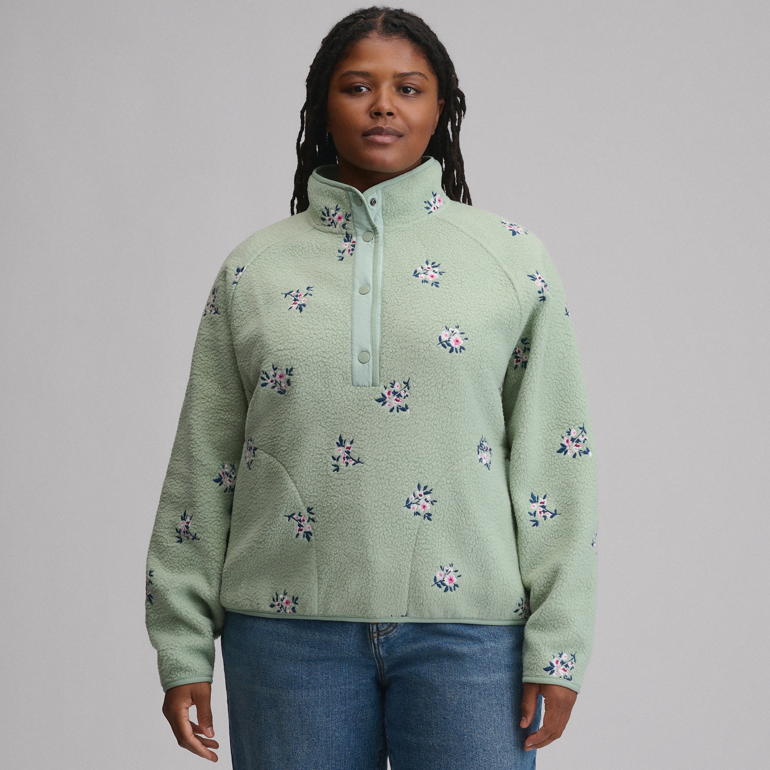 Women's Plush Fleece Snap-Mock Pullover - Embroidered - Image 5