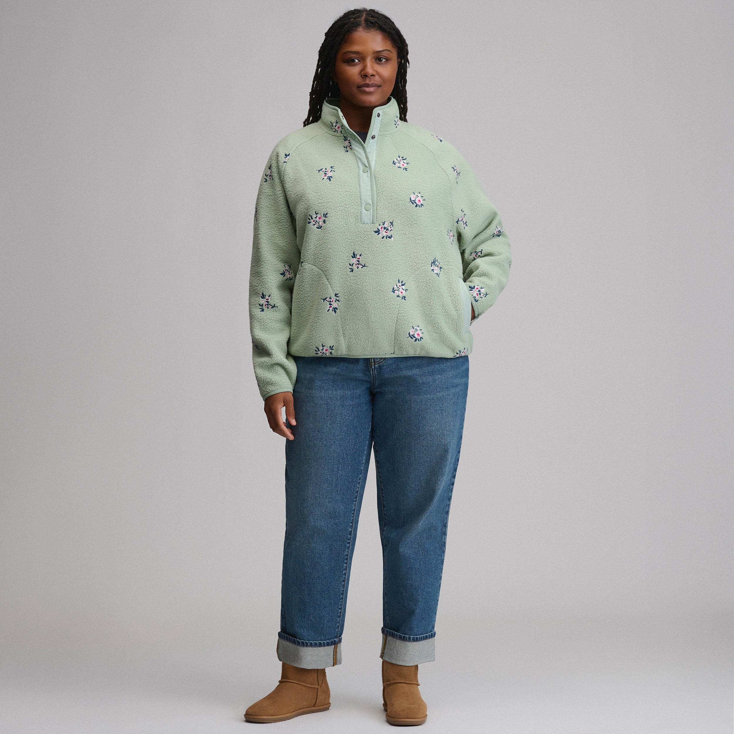 Women's Plush Fleece Snap-Mock Pullover - Embroidered - Image 8