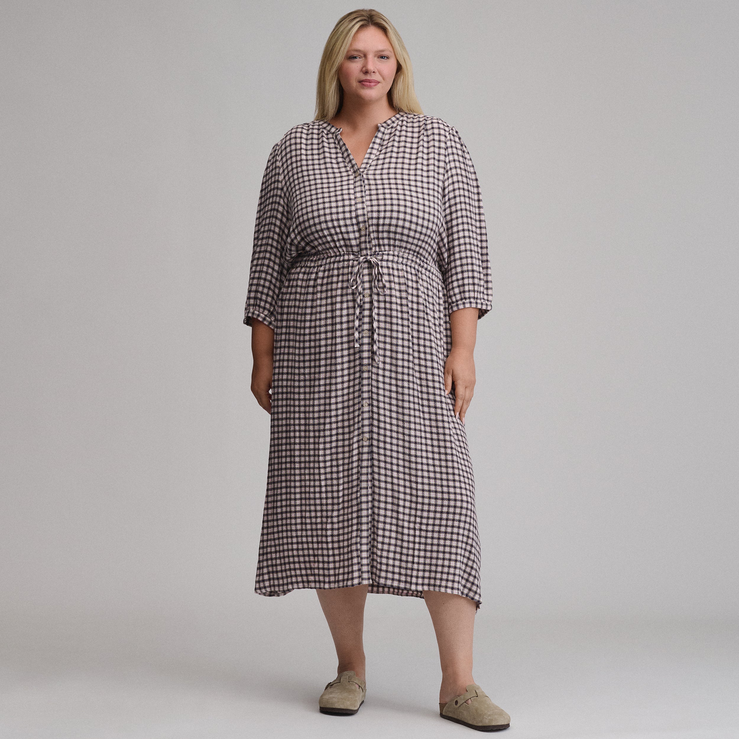 Women's Plaid Button Front Belted Midi Dress - Image 4