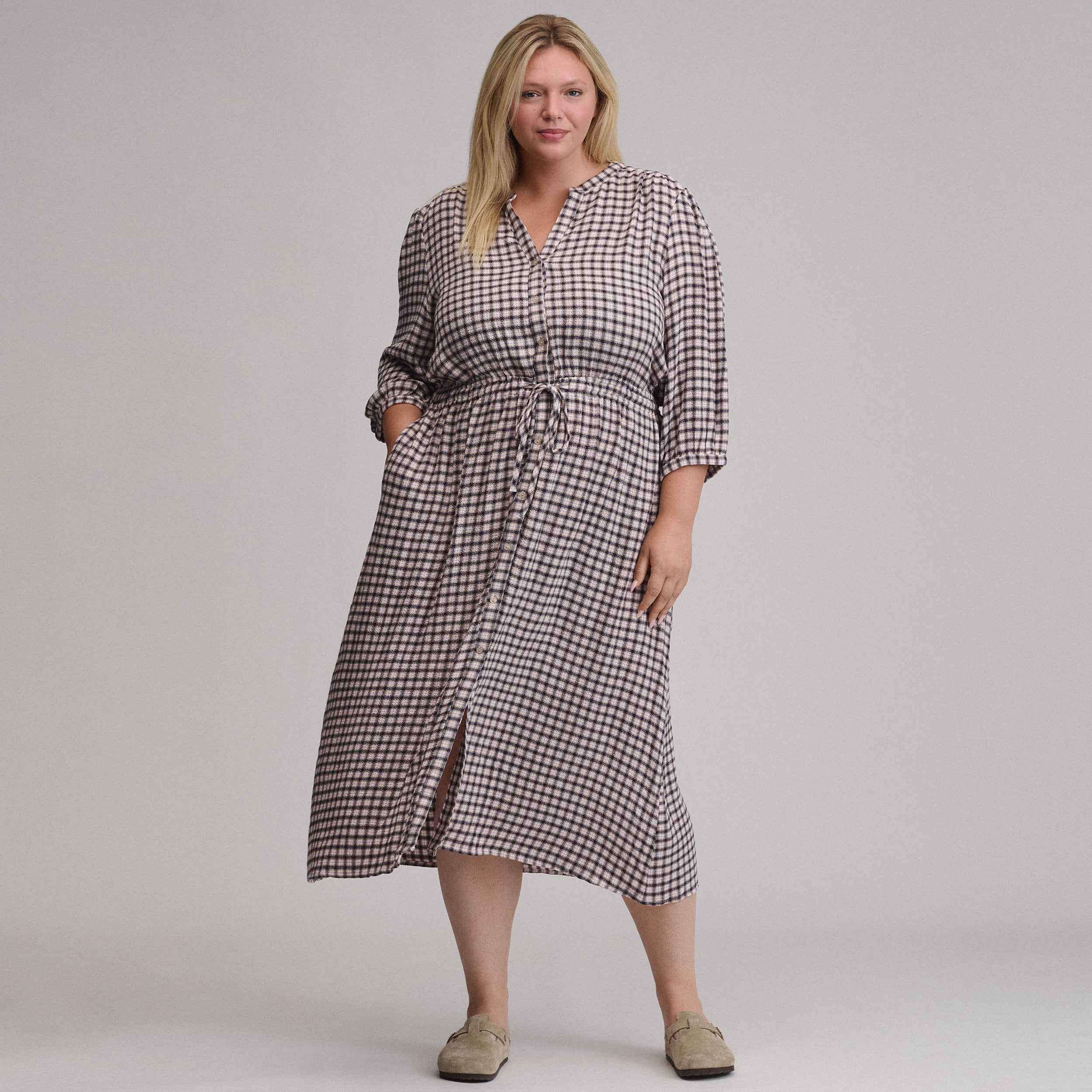 Women's Plaid Button Front Belted Midi Dress - Image 8