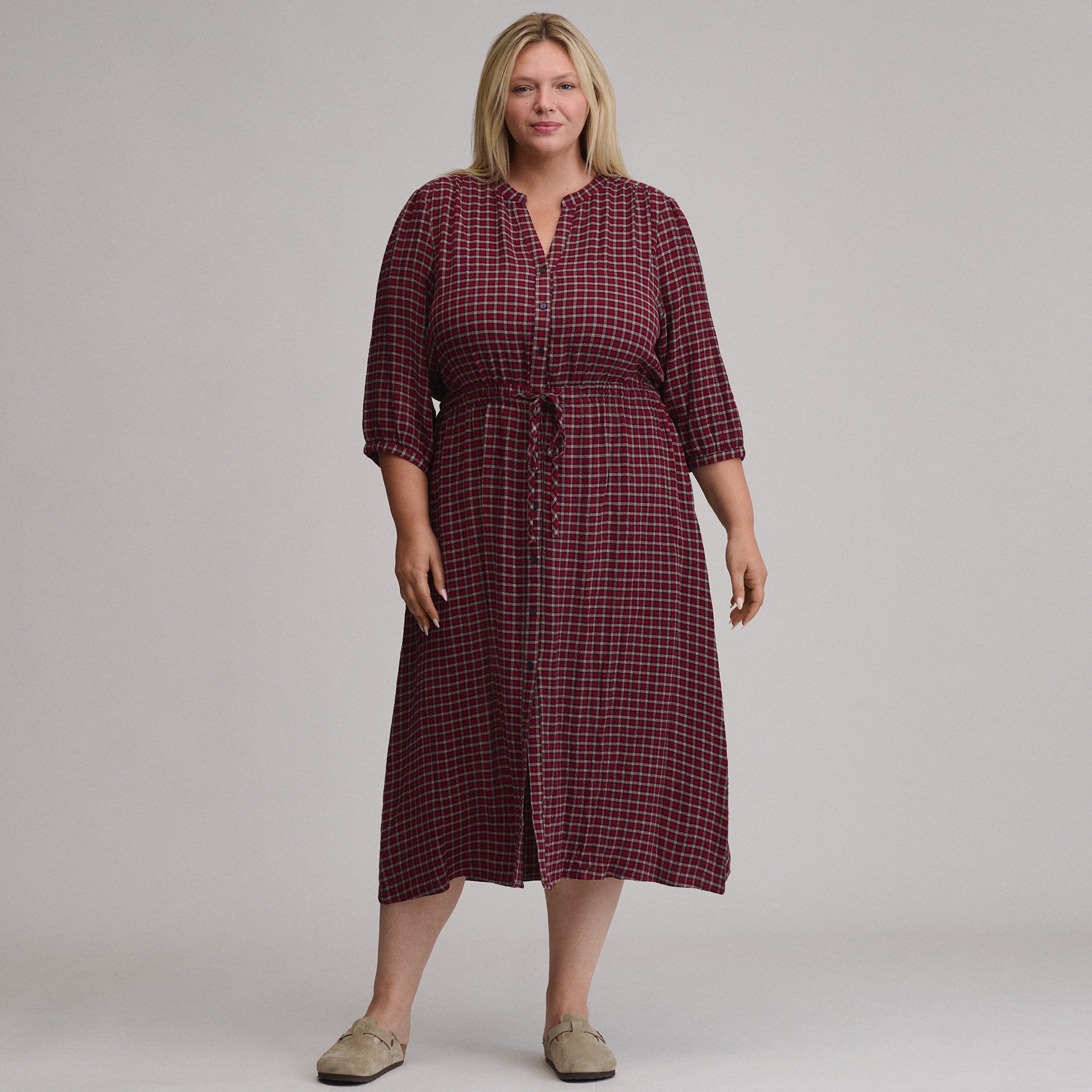 Women's Plaid Button Front Belted Midi Dress - Image 12