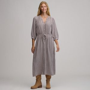 Women's Plaid Button Front Belted Midi Dress