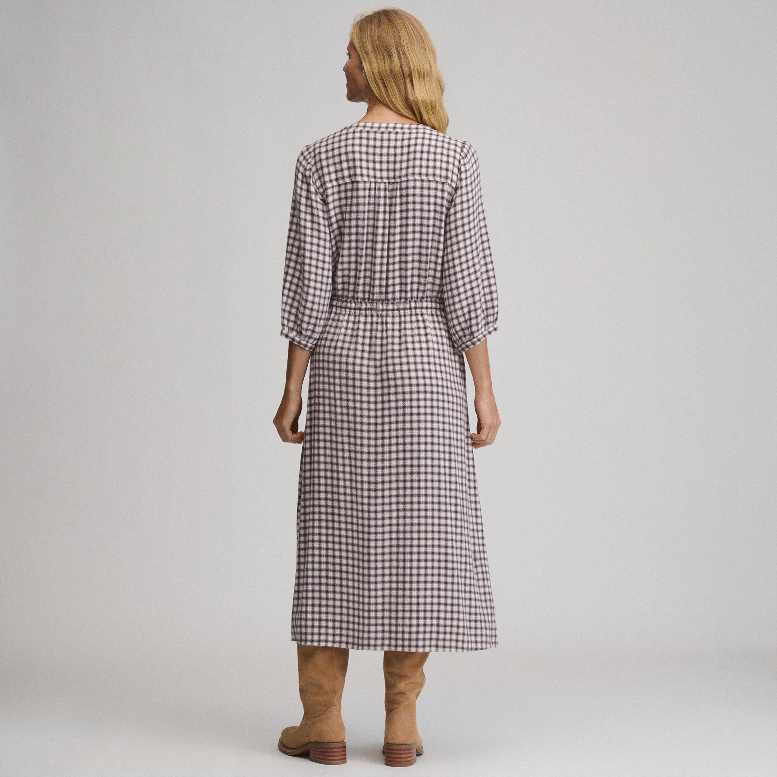 Women's Plaid Button Front Belted Midi Dress - Image 2