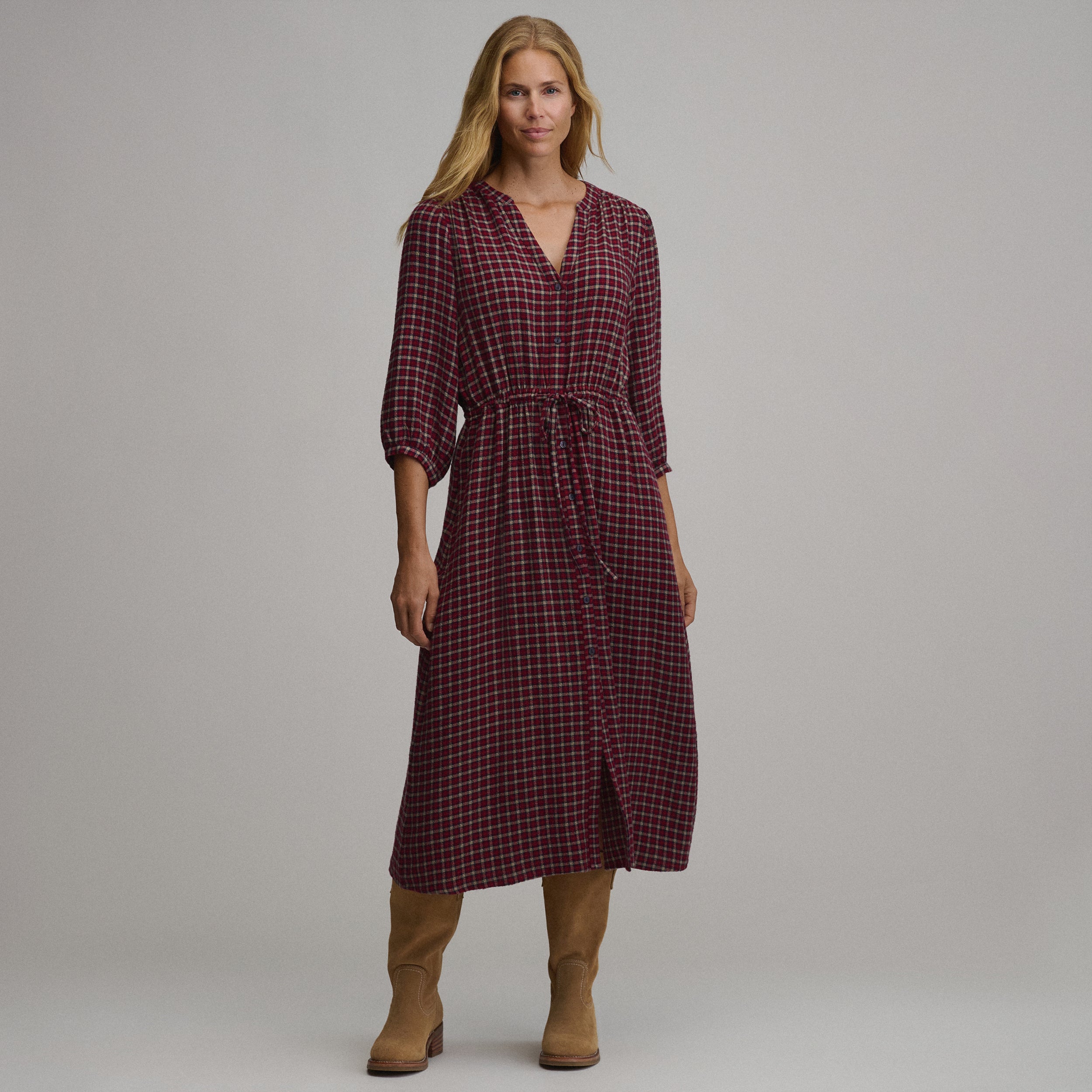 Women's Plaid Button Front Belted Midi Dress - Image 9