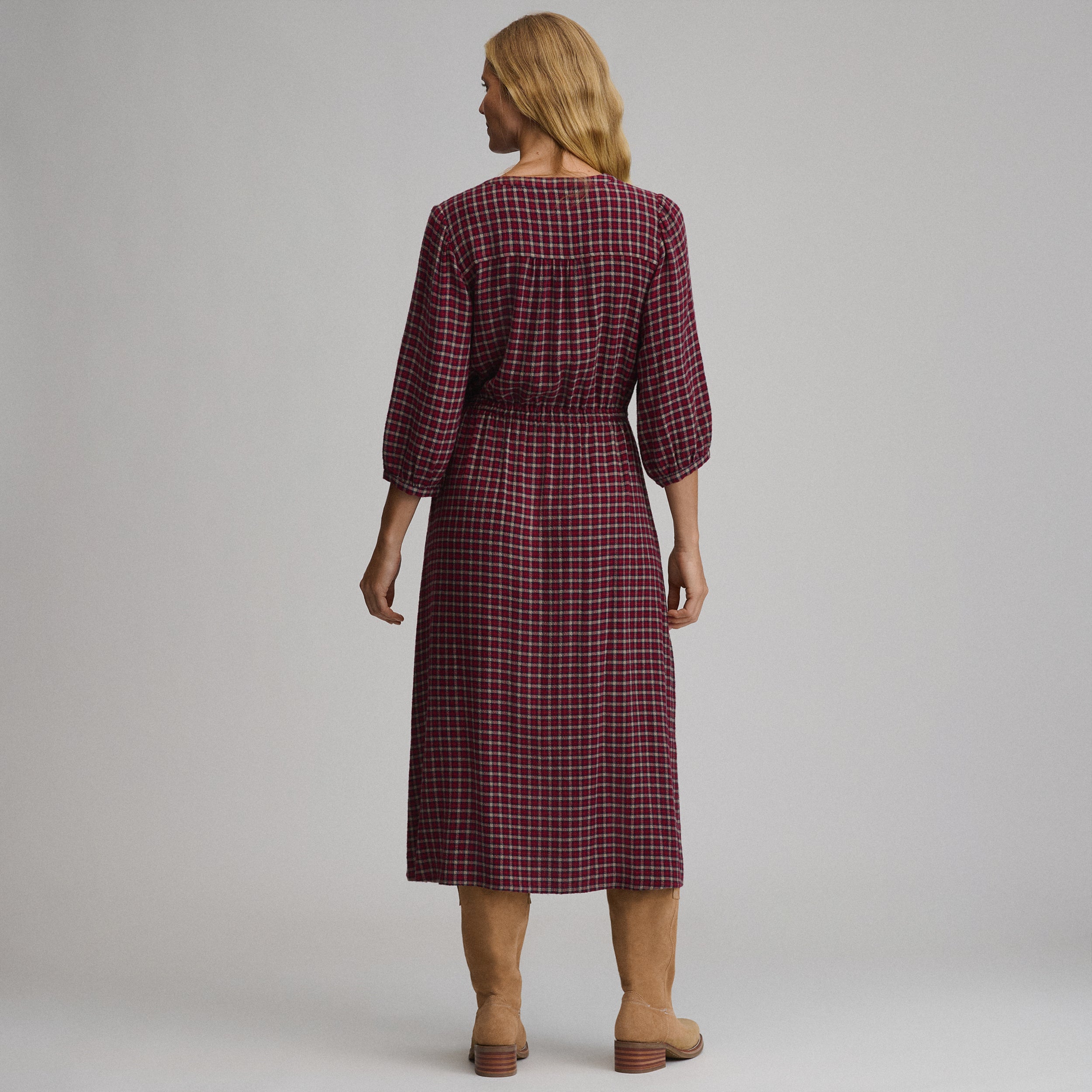 Women's Plaid Button Front Belted Midi Dress - Image 10