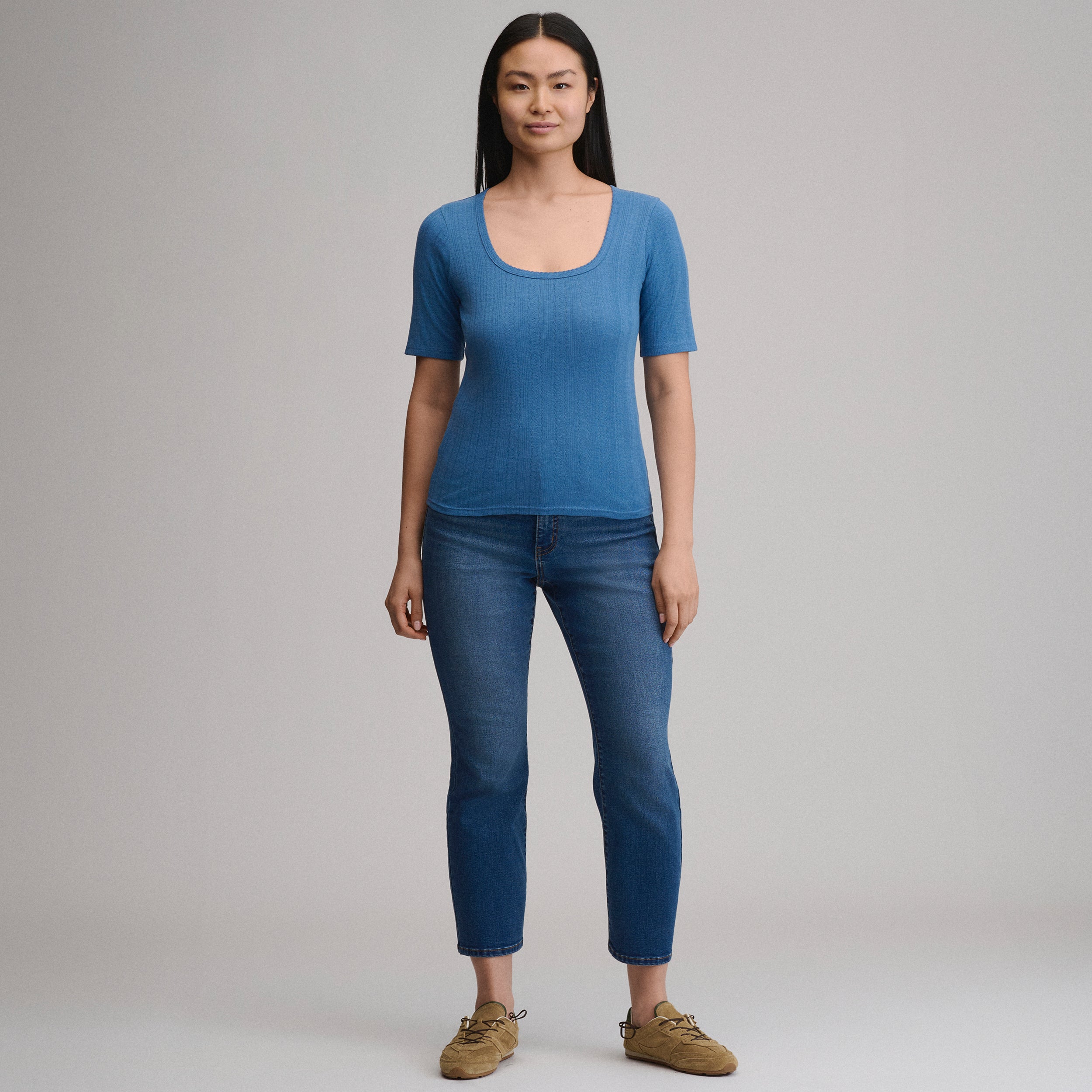 Women's Short-Sleeve Pointelle Square-Neck Crew - Image 4