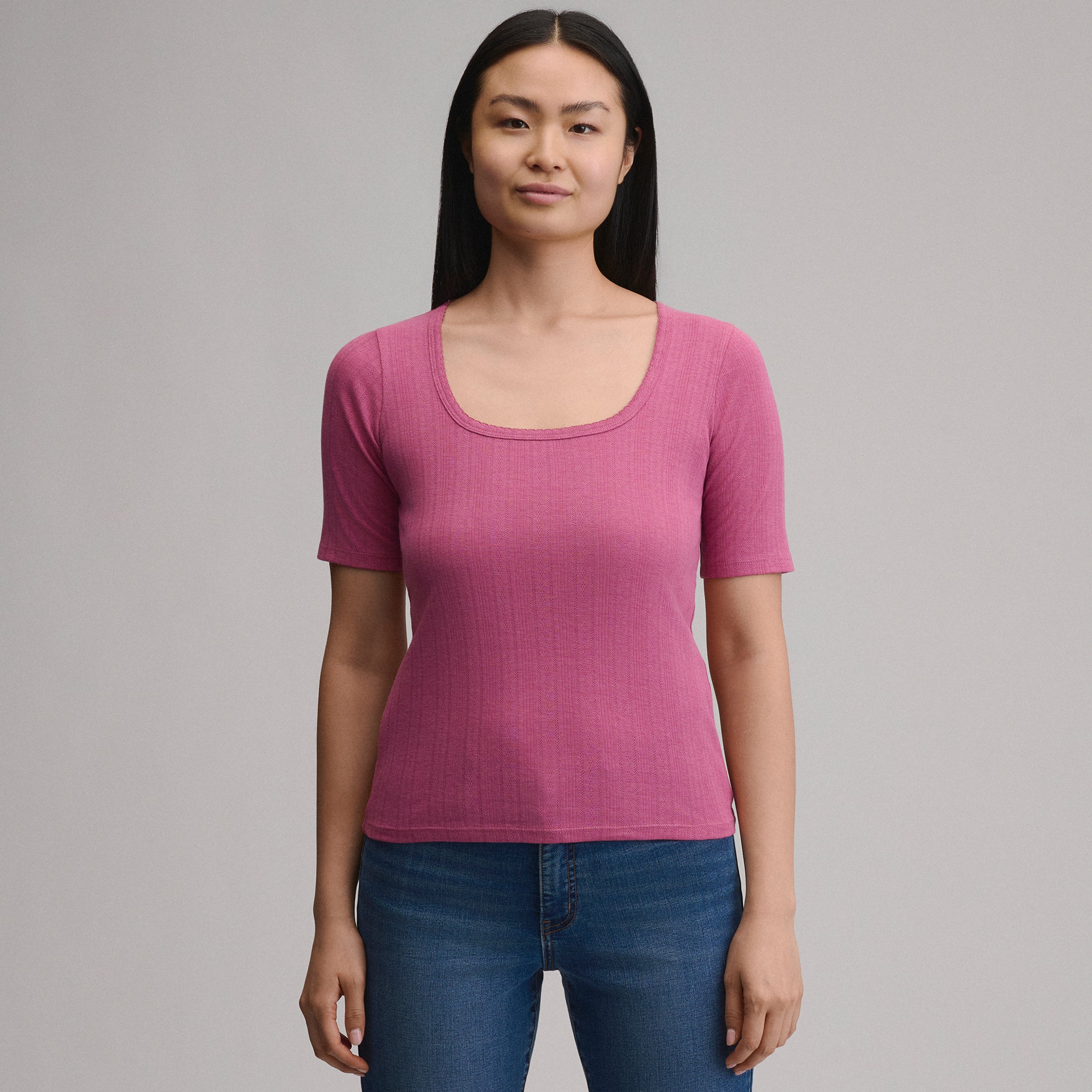 Women's Short-Sleeve Pointelle Square-Neck Crew - Image 5