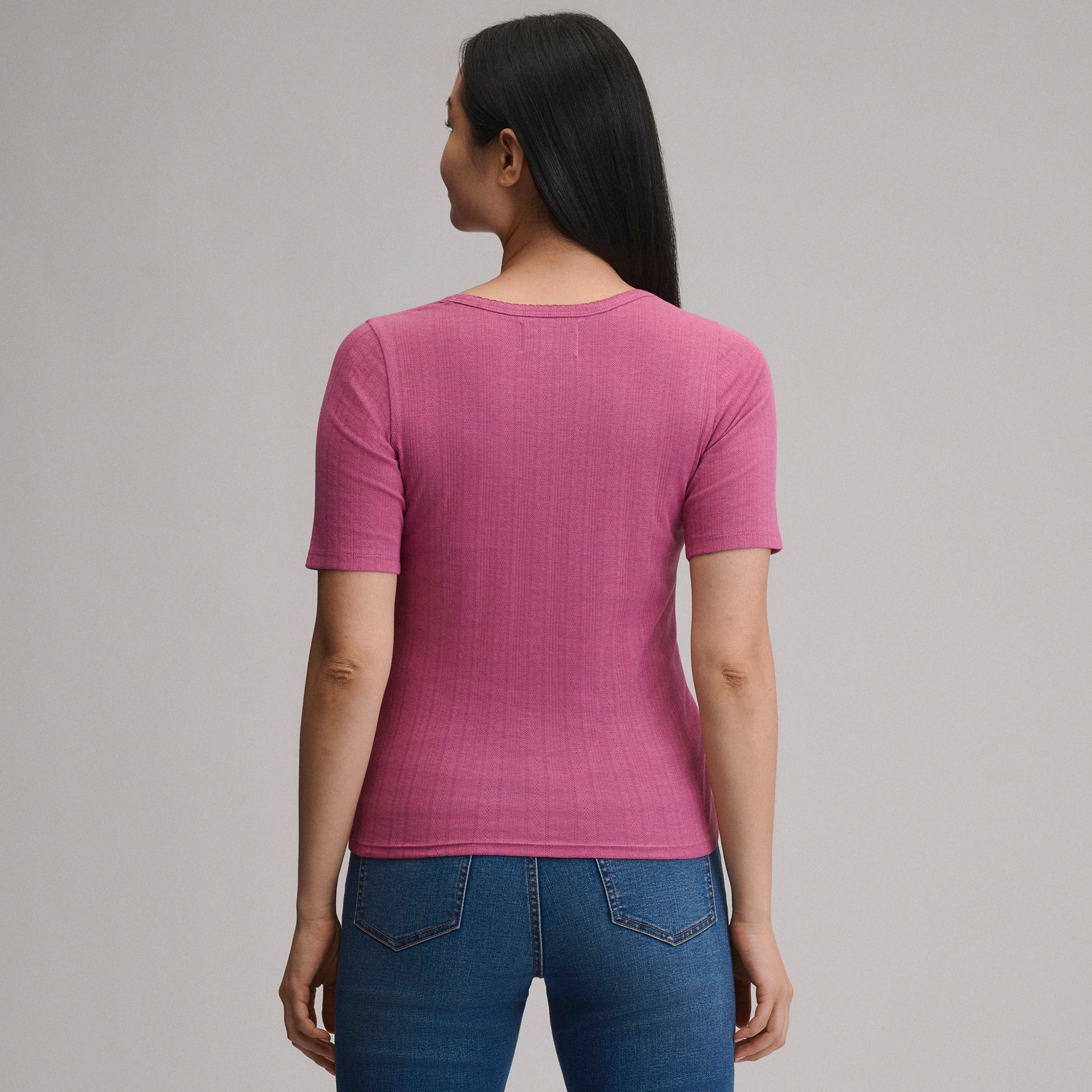 Women's Short-Sleeve Pointelle Square-Neck Crew - Image 6