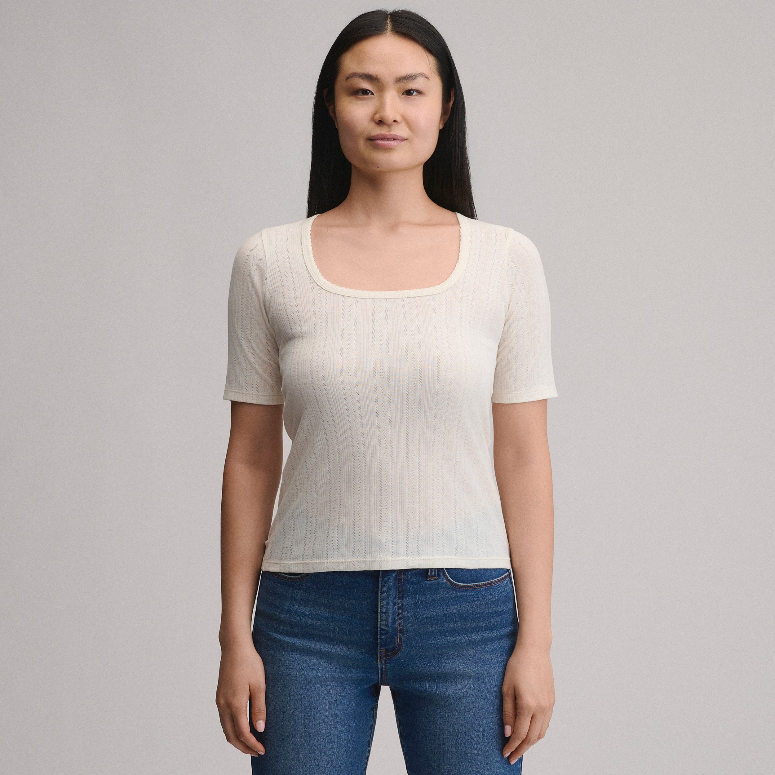 Women's Short-Sleeve Pointelle Square-Neck Crew - Image 9