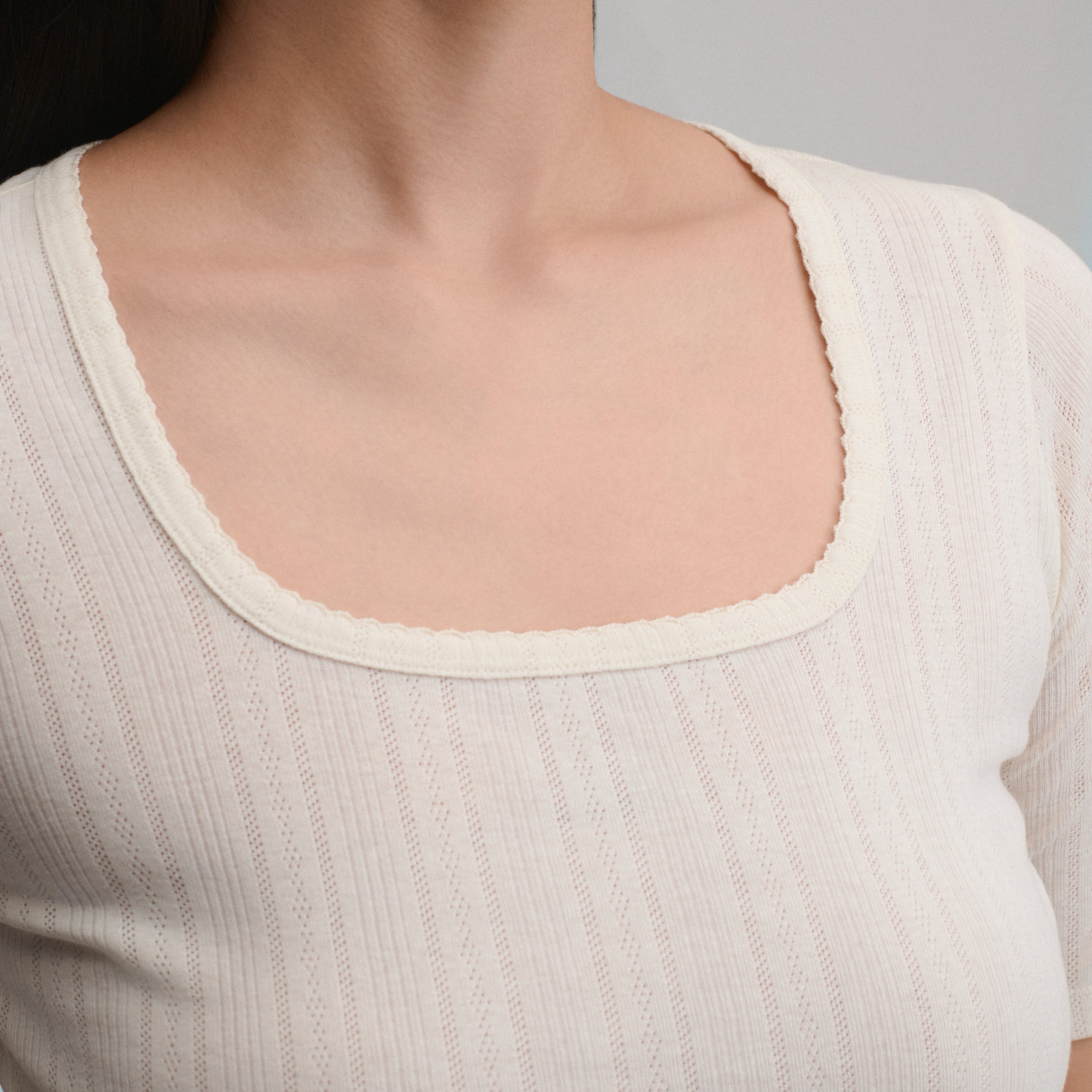 Women's Short-Sleeve Pointelle Square-Neck Crew - Image 11