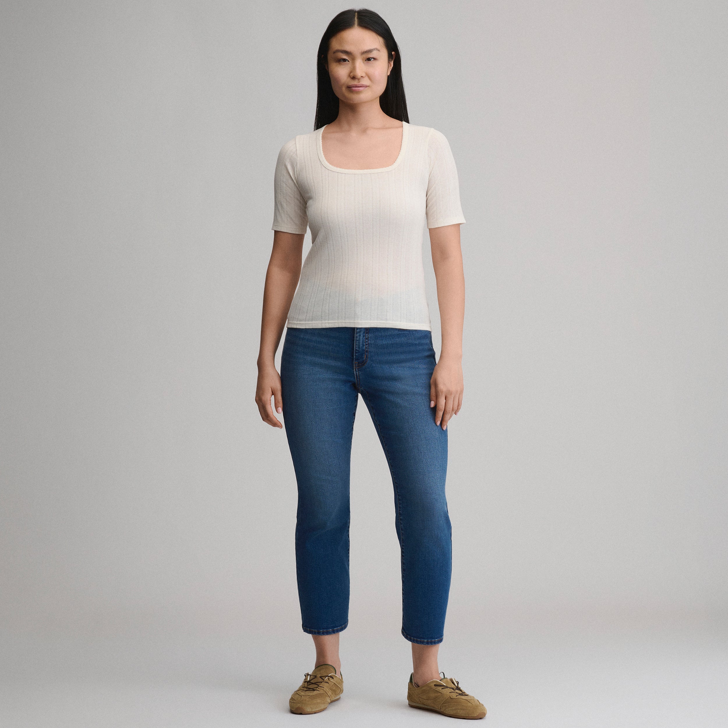 Women's Short-Sleeve Pointelle Square-Neck Crew - Image 12
