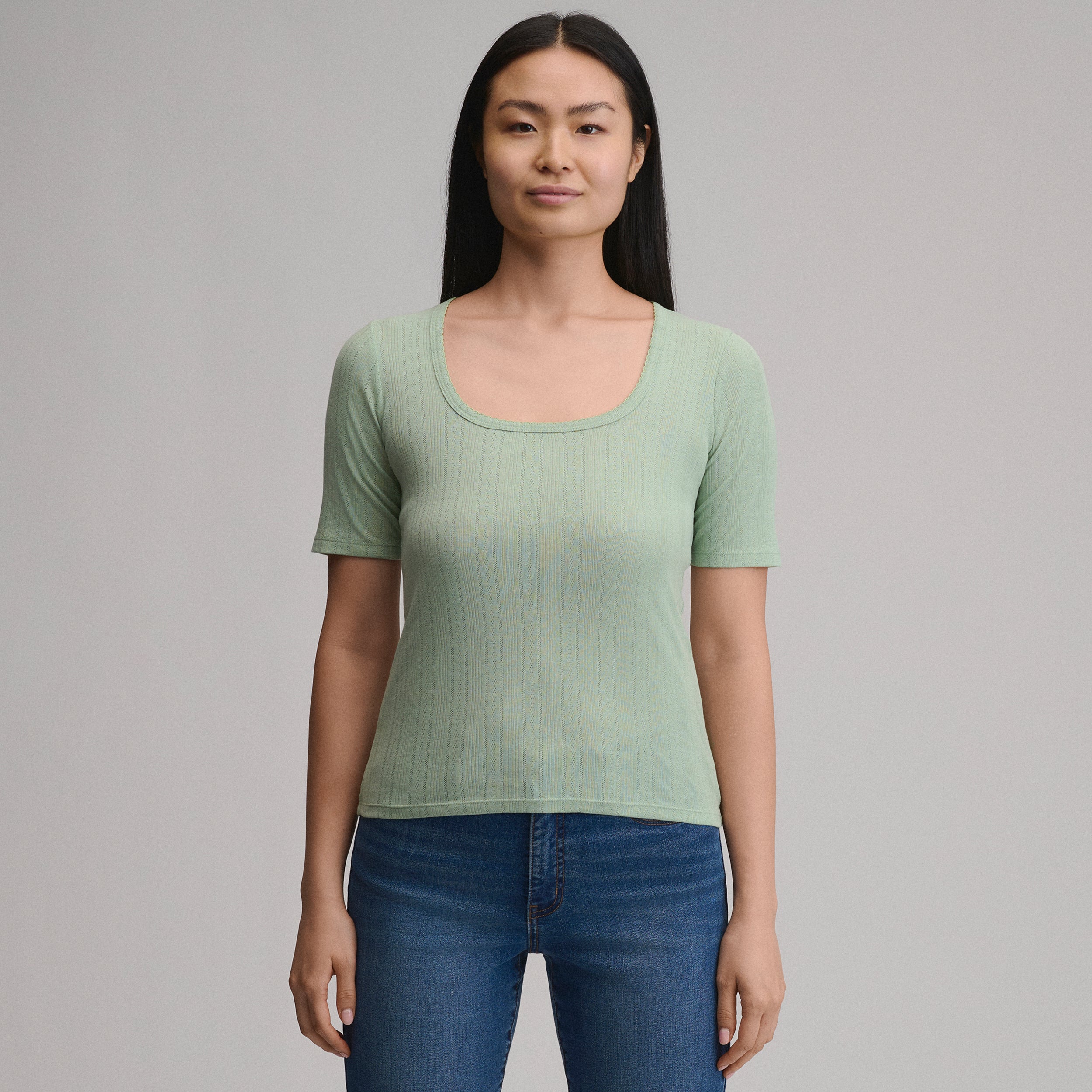 Women's Short-Sleeve Pointelle Square-Neck Crew - Image 13