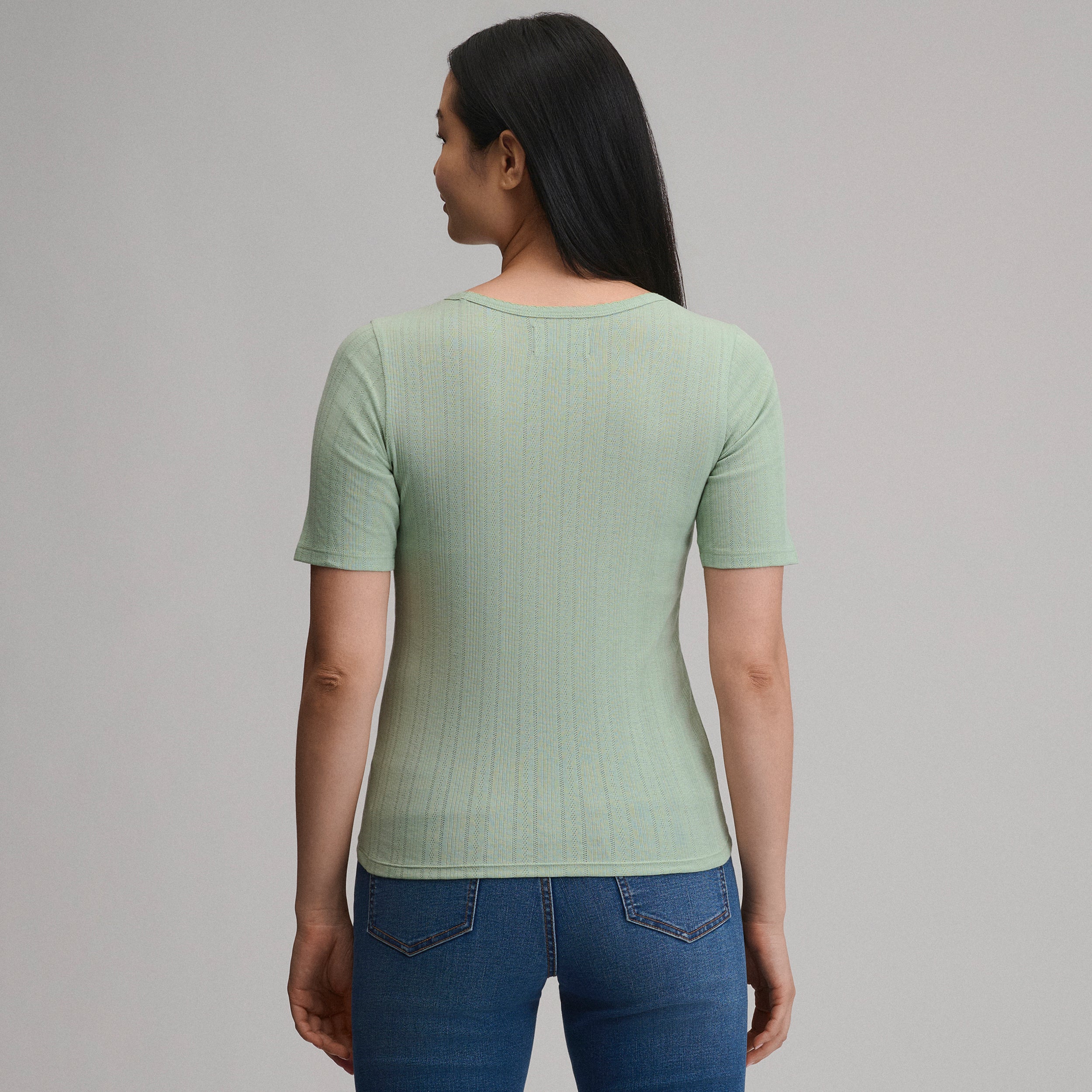 Women's Short-Sleeve Pointelle Square-Neck Crew - Image 14
