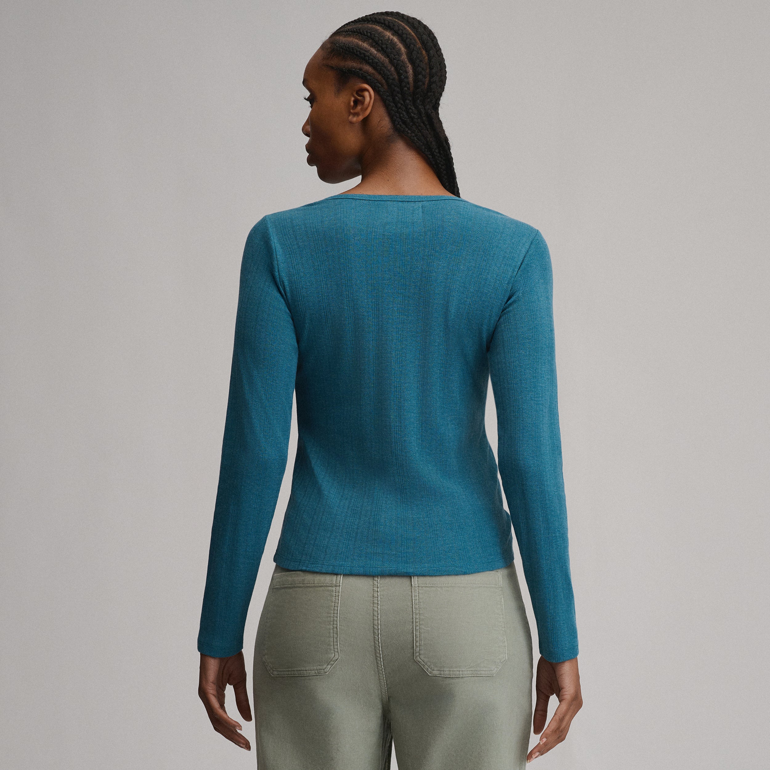 Women's Pointelle Notch-Neck Long-Sleeve Crew - Image 2
