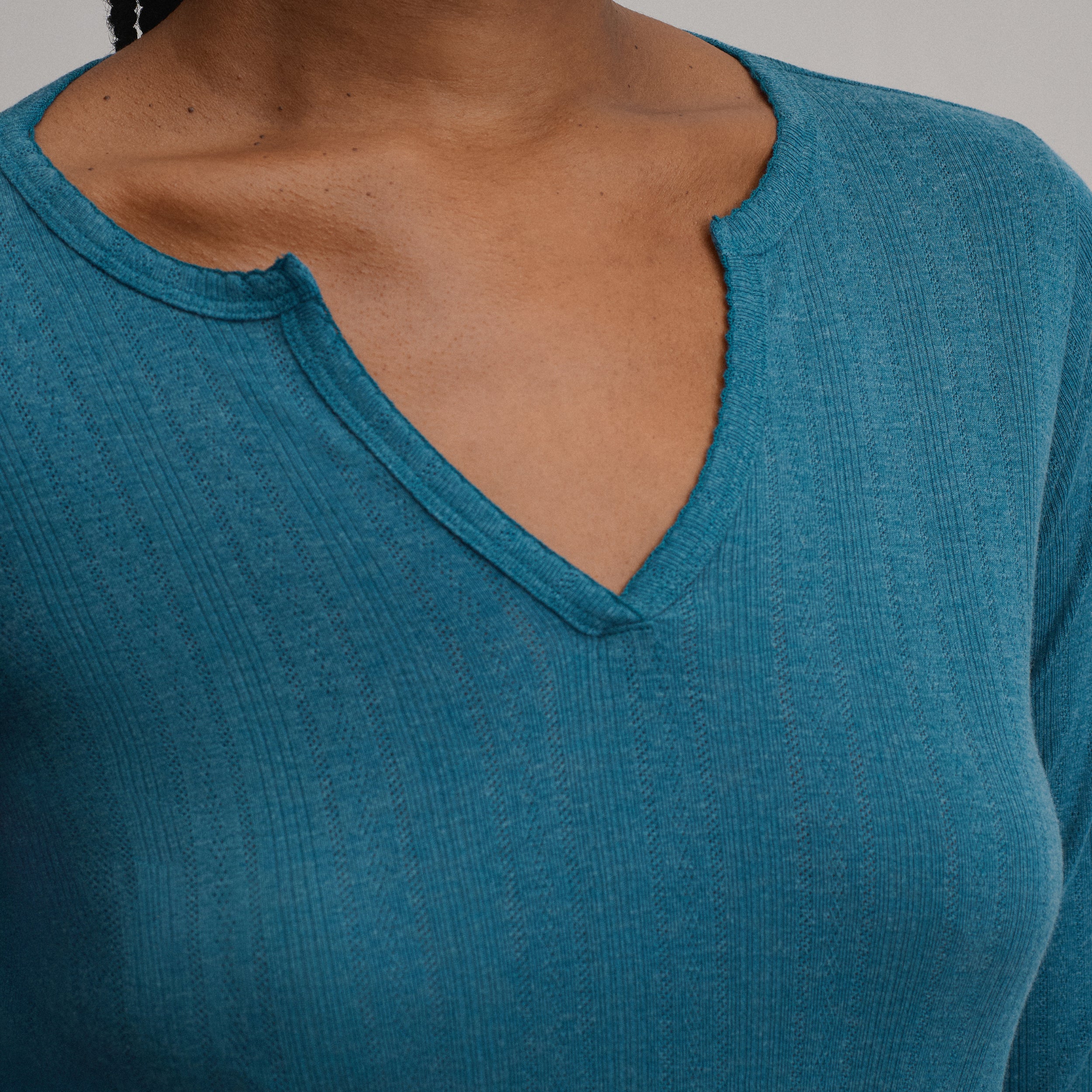 Women's Pointelle Notch-Neck Long-Sleeve Crew - Image 3