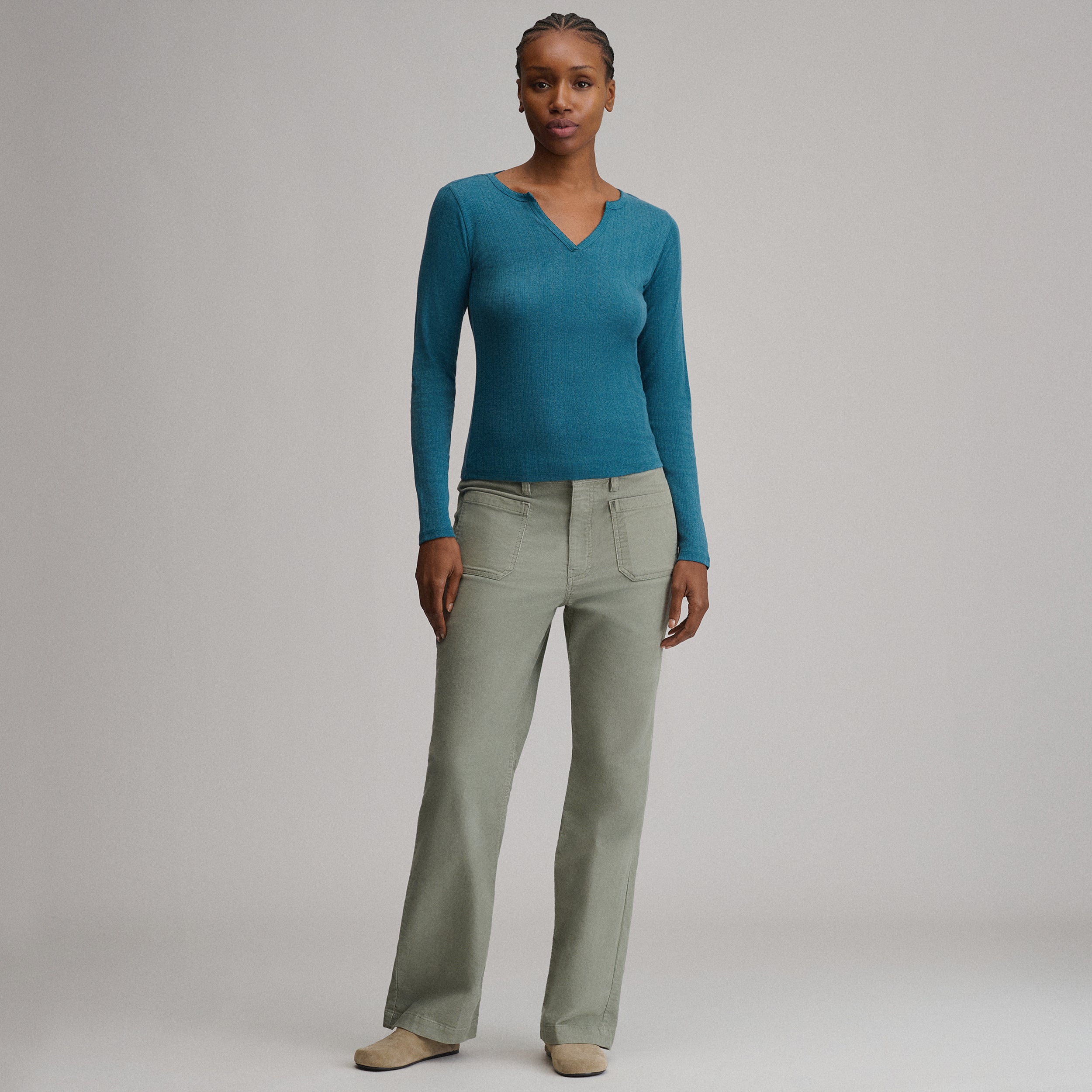 Women's Pointelle Notch-Neck Long-Sleeve Crew - Image 4