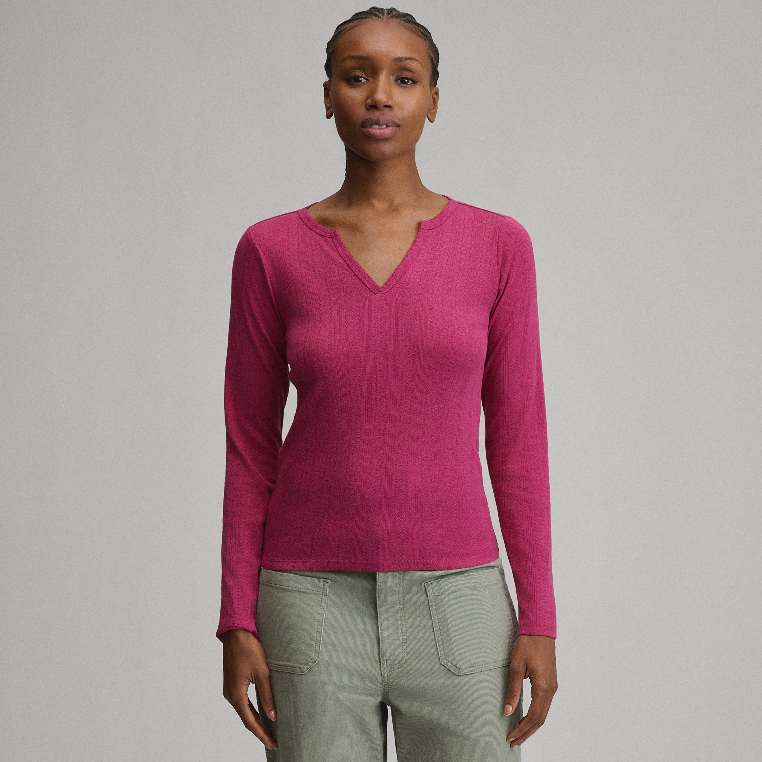 Women's Pointelle Notch-Neck Long-Sleeve Crew - Image 5