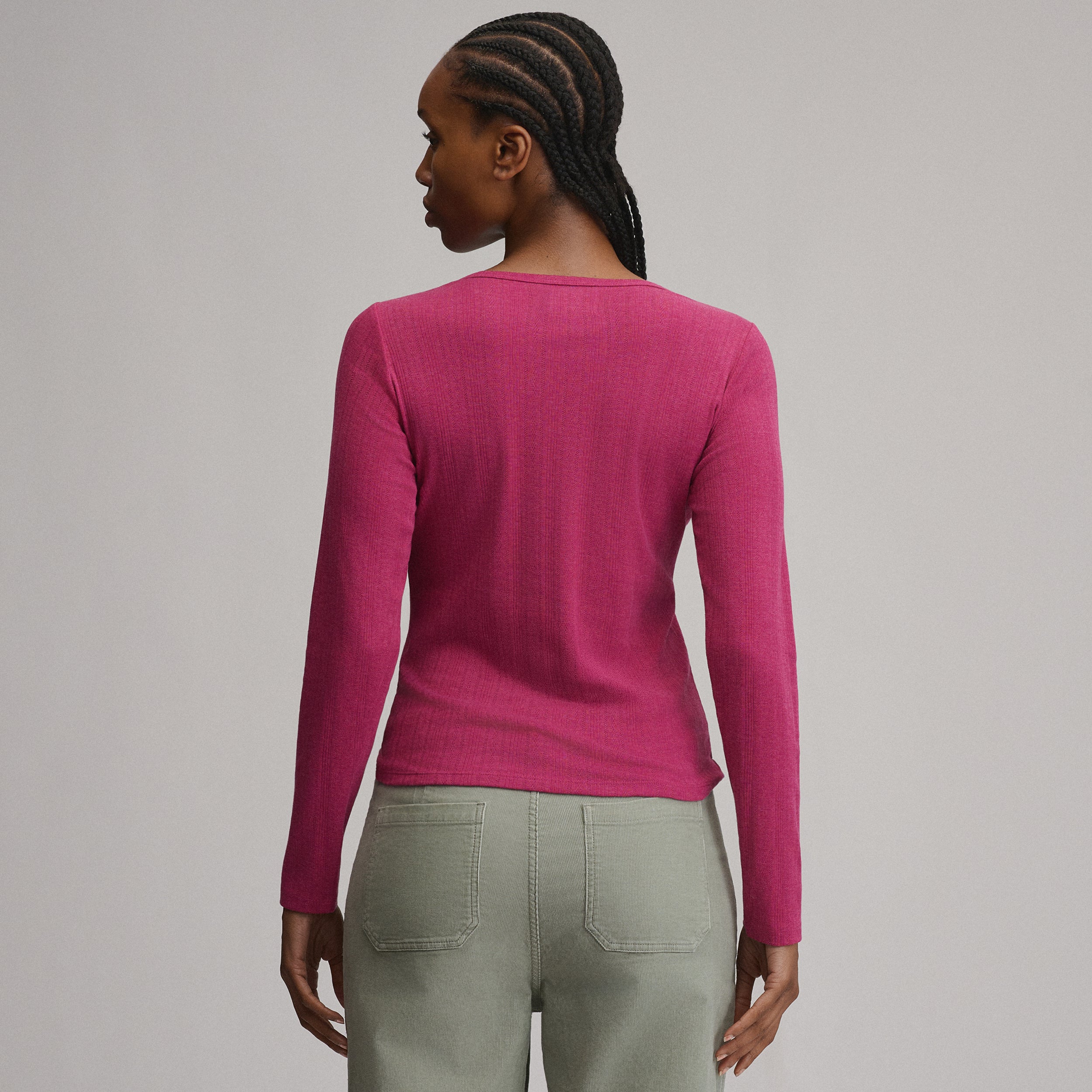 Women's Pointelle Notch-Neck Long-Sleeve Crew - Image 6