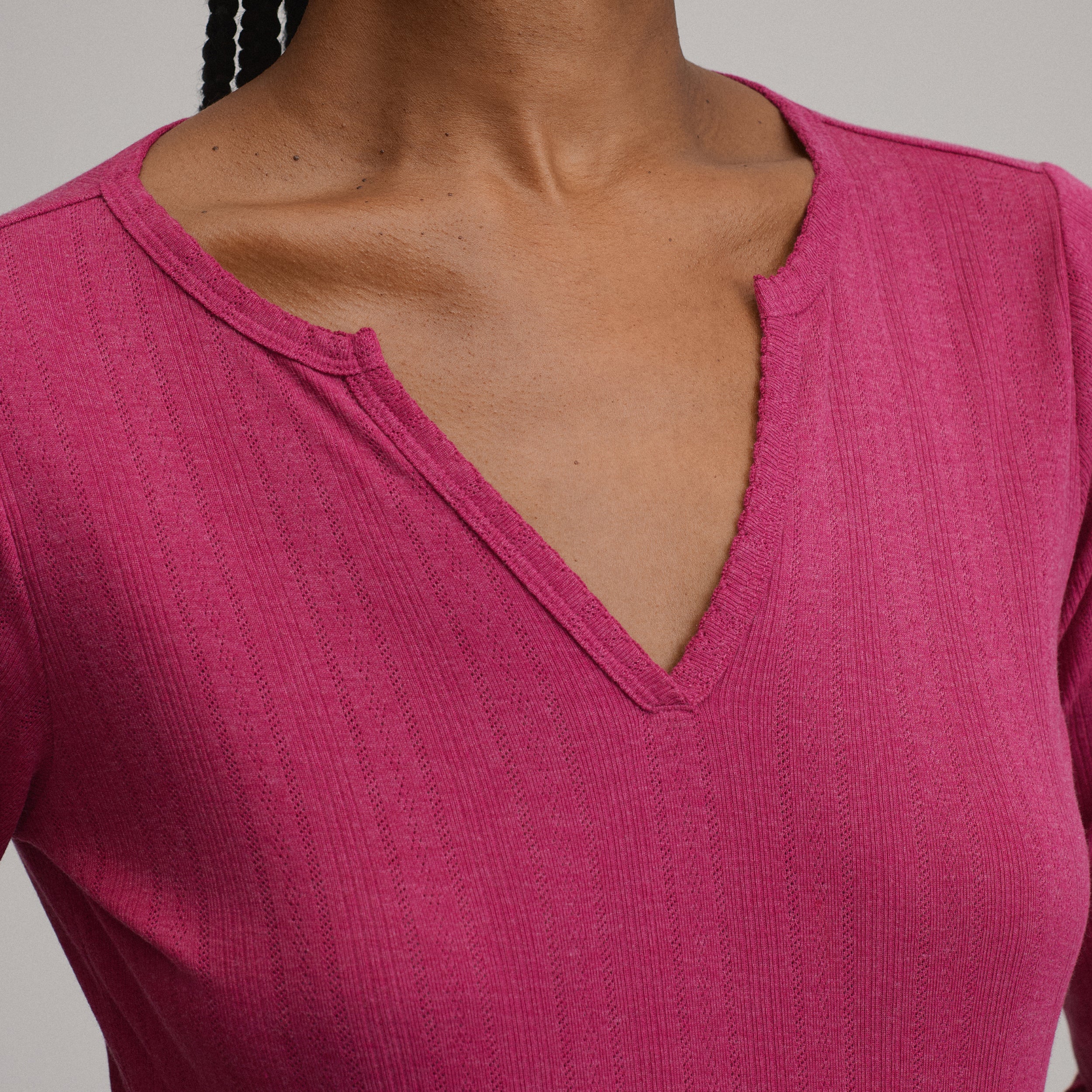 Women's Pointelle Notch-Neck Long-Sleeve Crew - Image 7