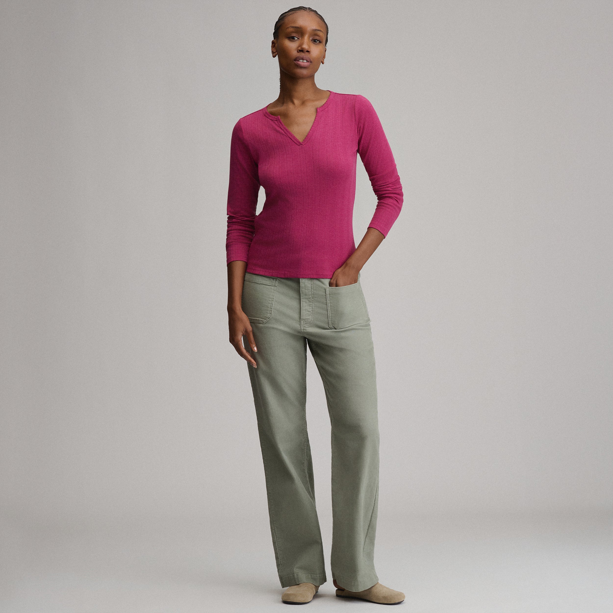 Women's Pointelle Notch-Neck Long-Sleeve Crew - Image 8