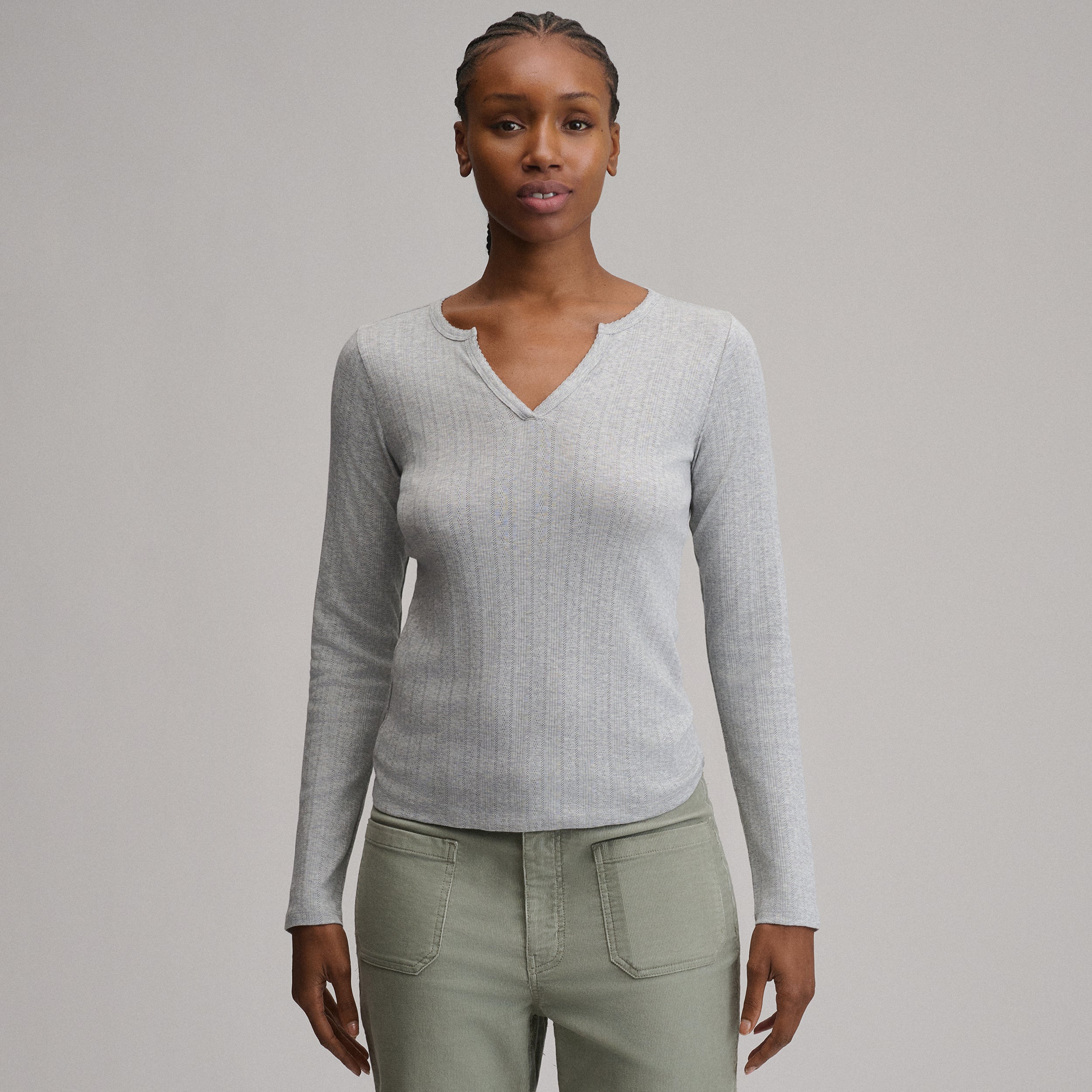 Women's Pointelle Notch-Neck Long-Sleeve Crew - Image 9