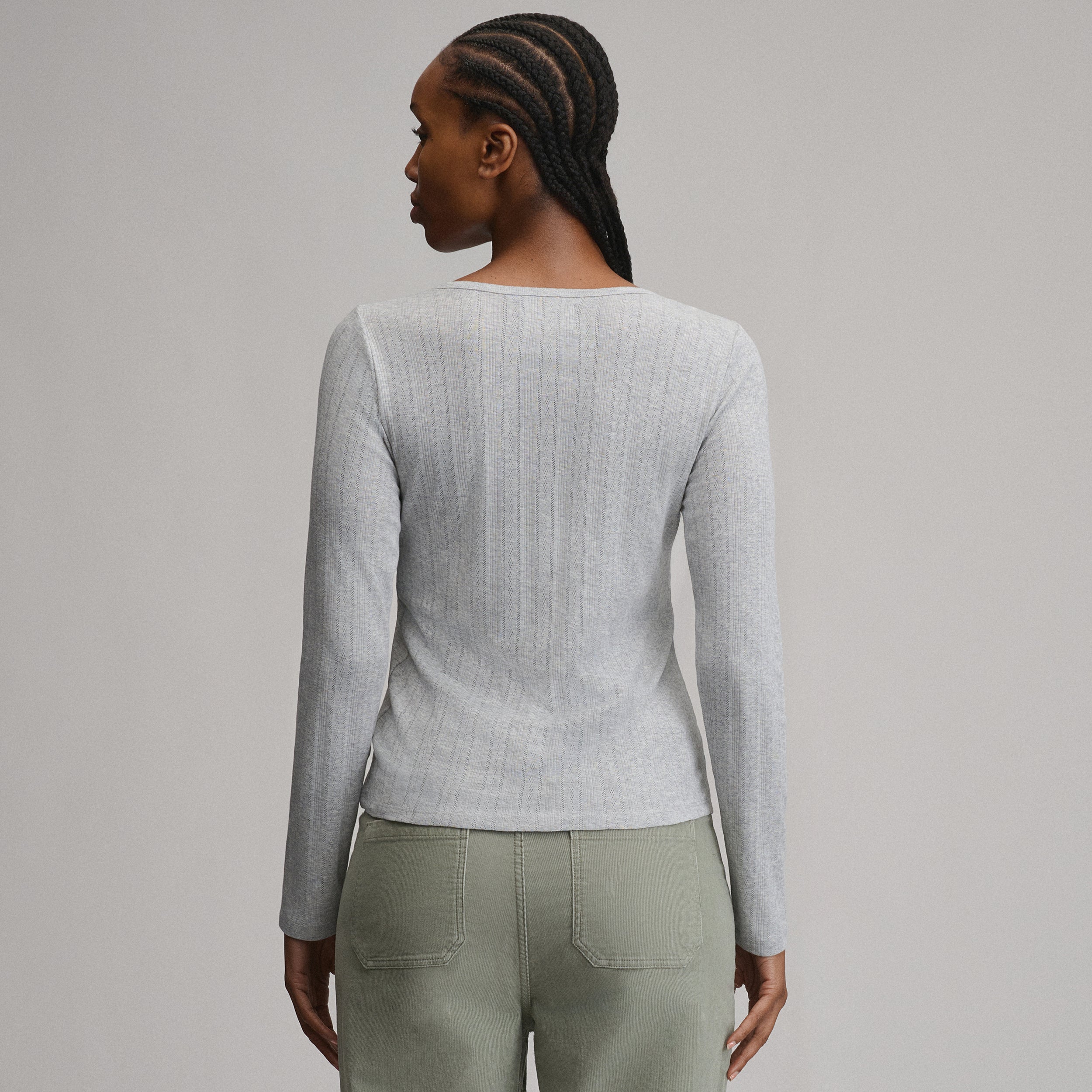 Women's Pointelle Notch-Neck Long-Sleeve Crew - Image 10