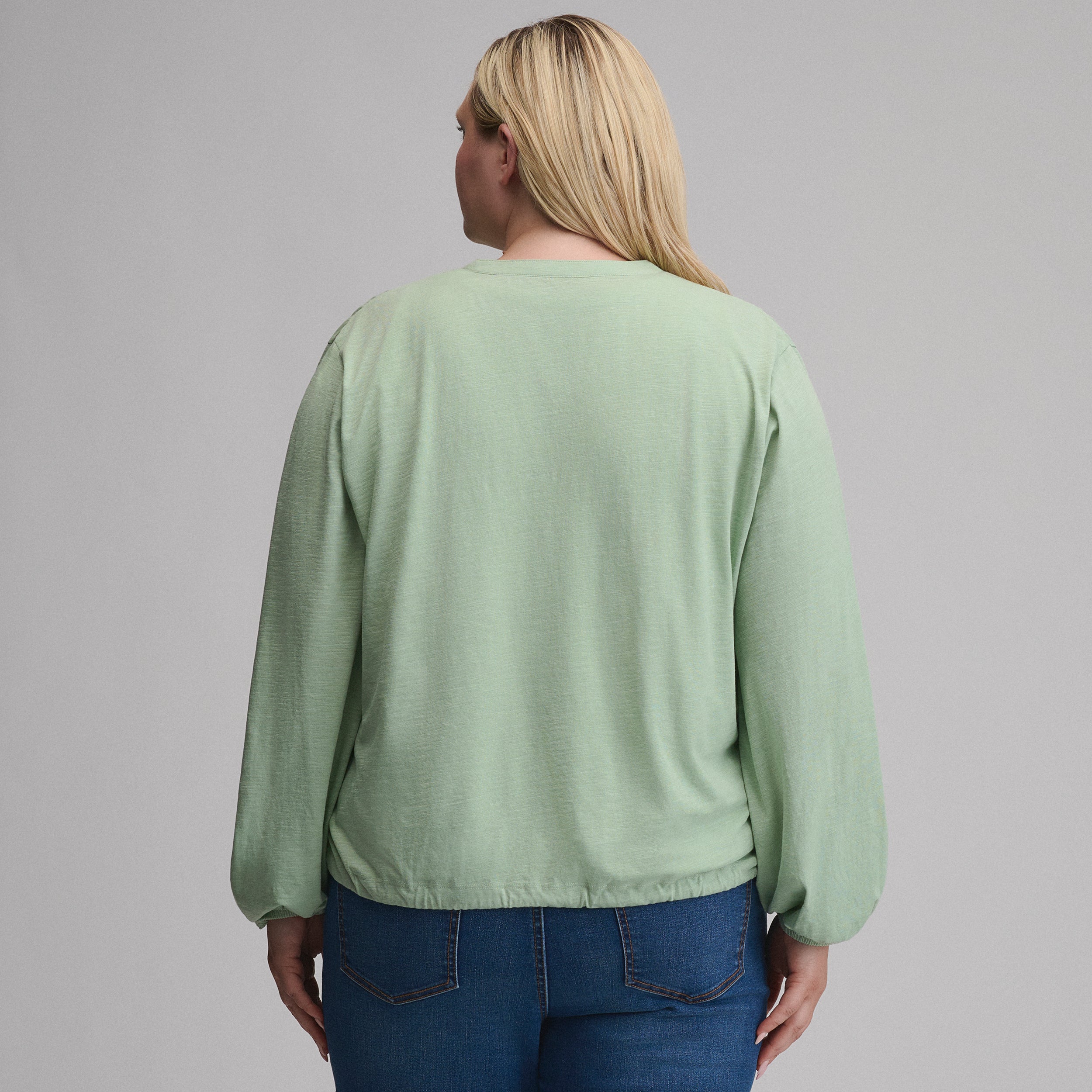 Women's Long-Sleeve Button Front Drawstring Hem Top - Image 2
