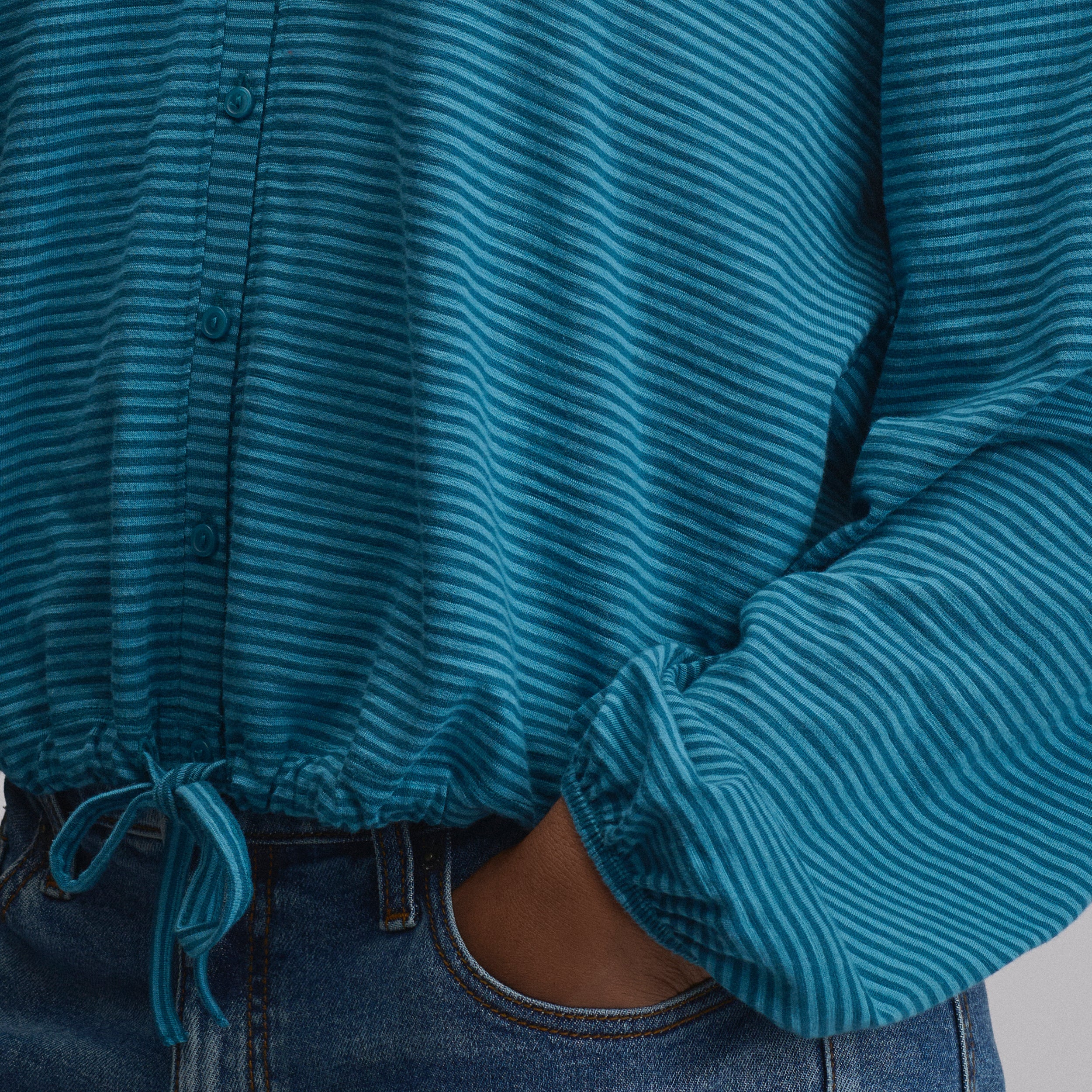 Women's Long-Sleeve Button Front Drawstring Hem Top - Image 7