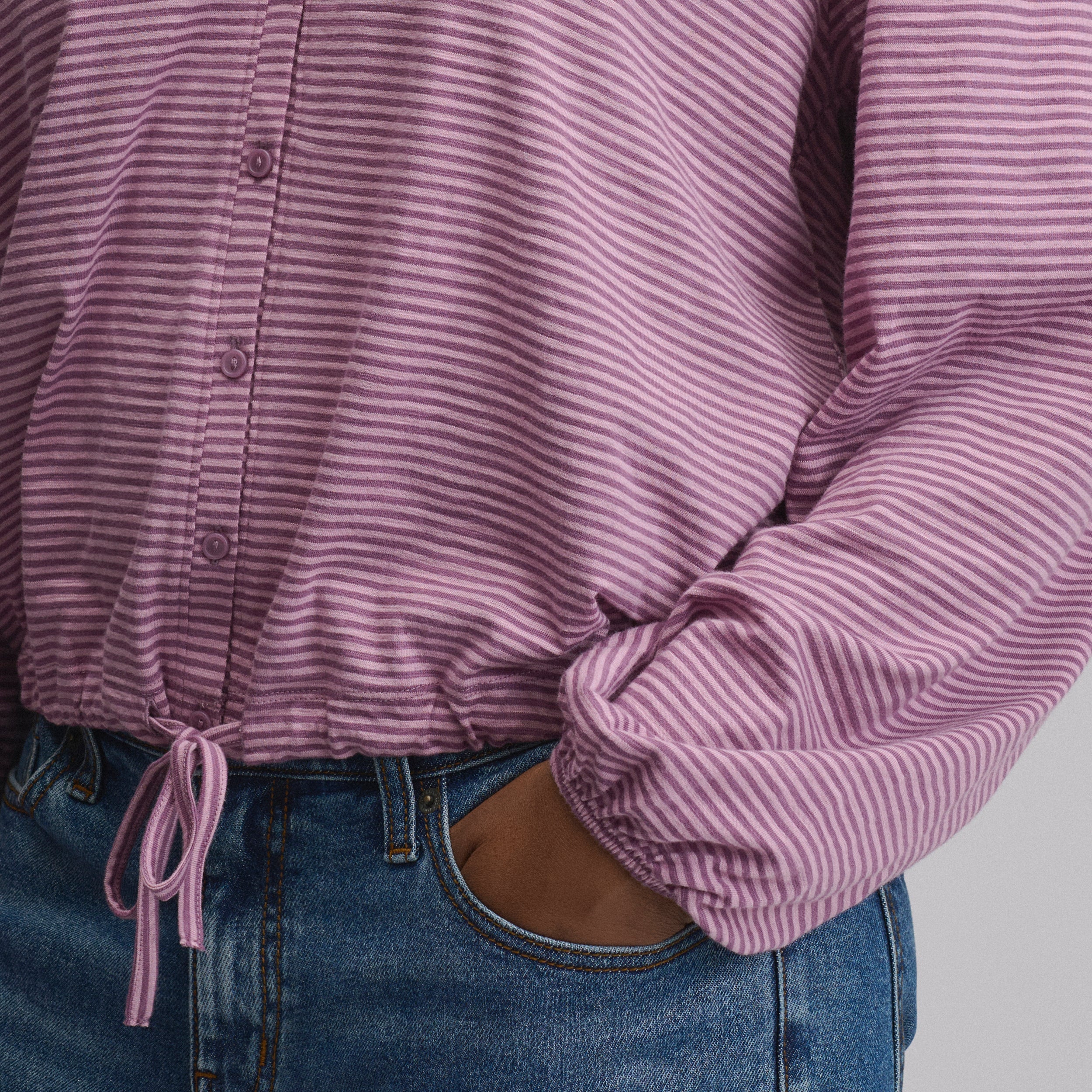 Women's Long-Sleeve Button Front Drawstring Hem Top - Image 11