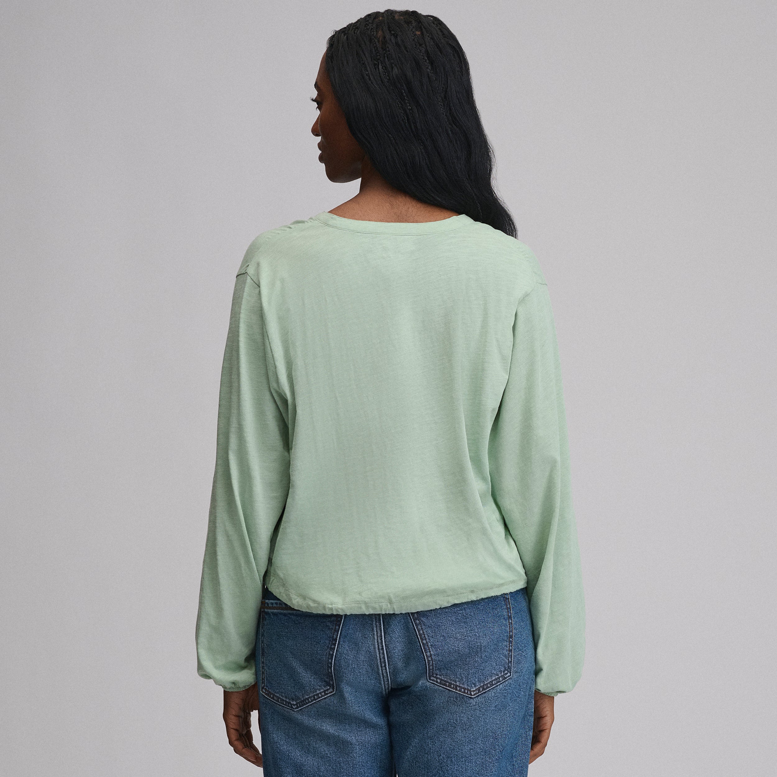 Women's Long-Sleeve Button Front Drawstring Hem Top - Image 14