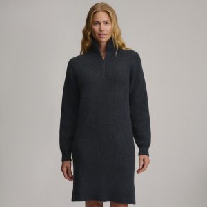 Women's Long-Sleeve Ribbed Zip Mock Sweater Dress