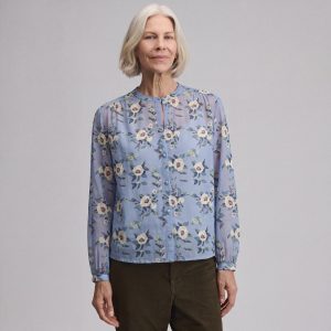 Women's Long-Sleeve Collarless Button-Down Shirt