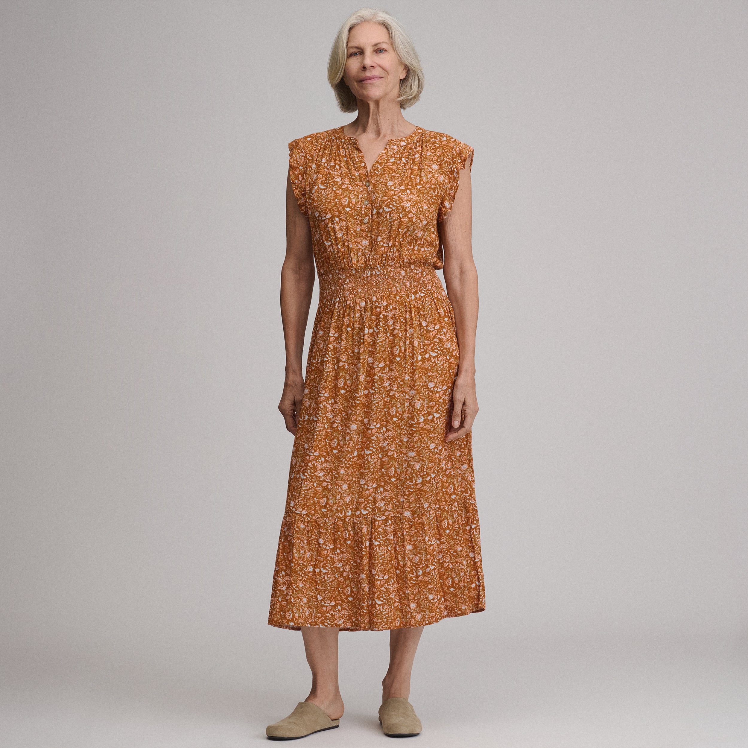Women's Flutter Sleeve Smocked Waist Midi Dress
