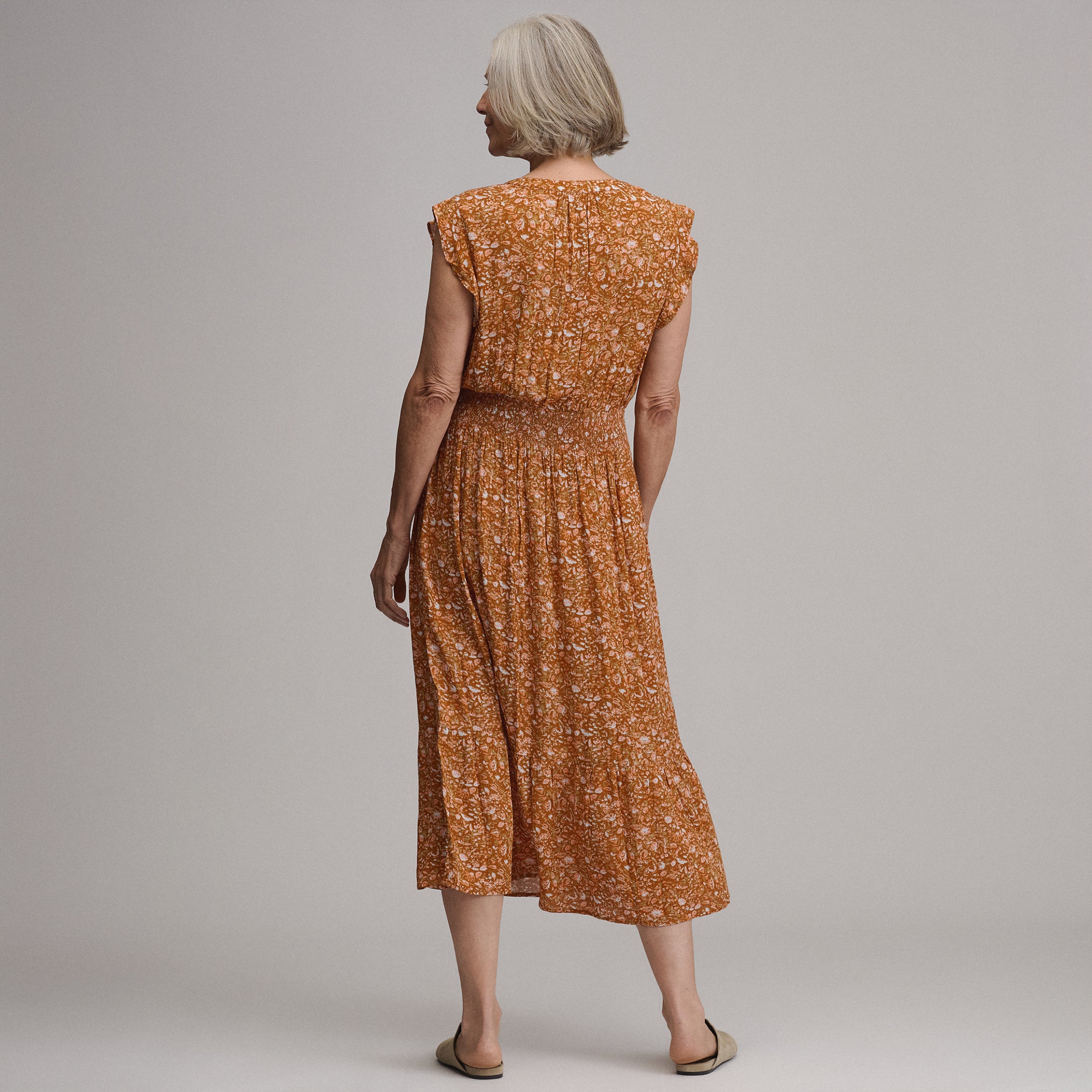 Women's Flutter Sleeve Smocked Waist Midi Dress - Image 2