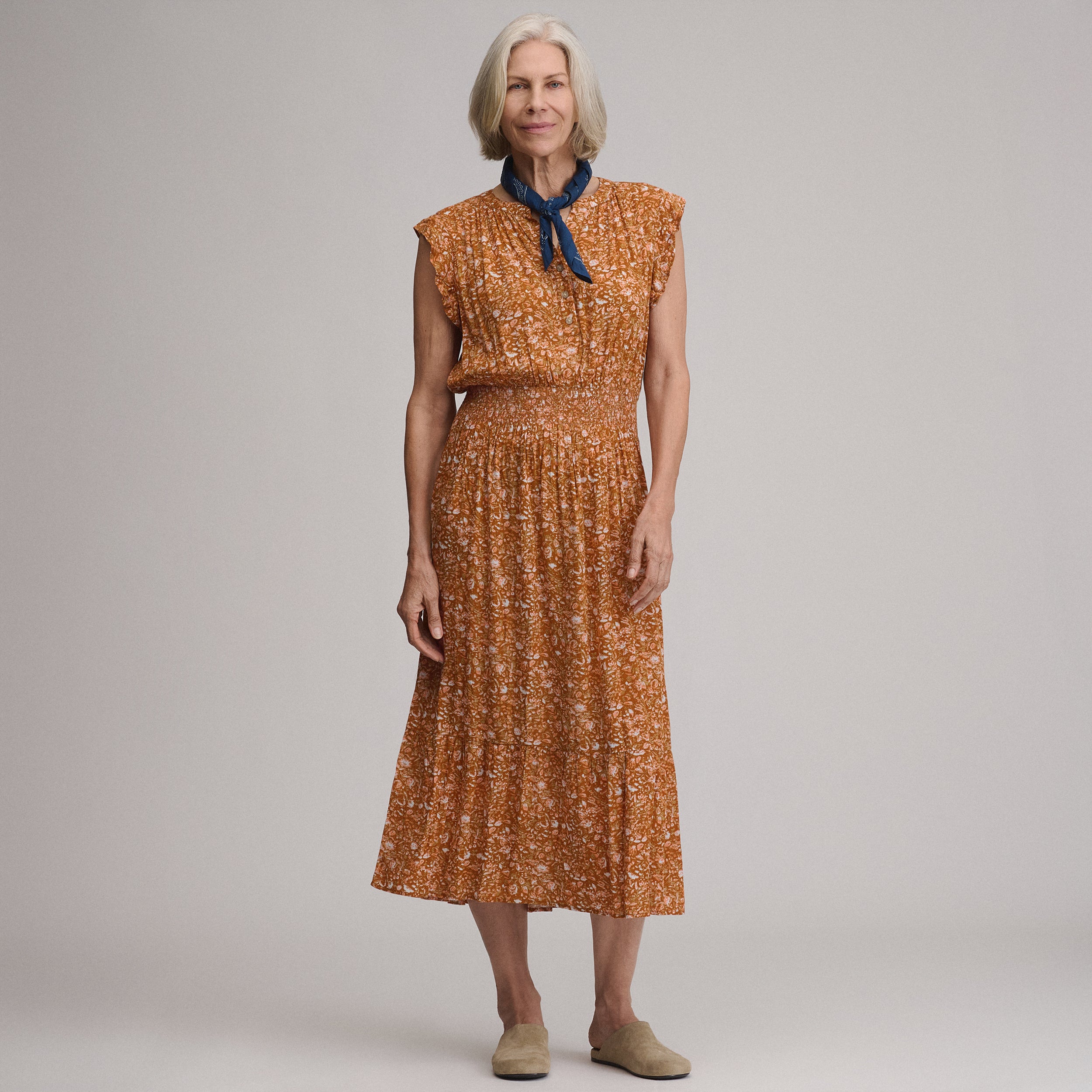 Women's Flutter Sleeve Smocked Waist Midi Dress - Image 4