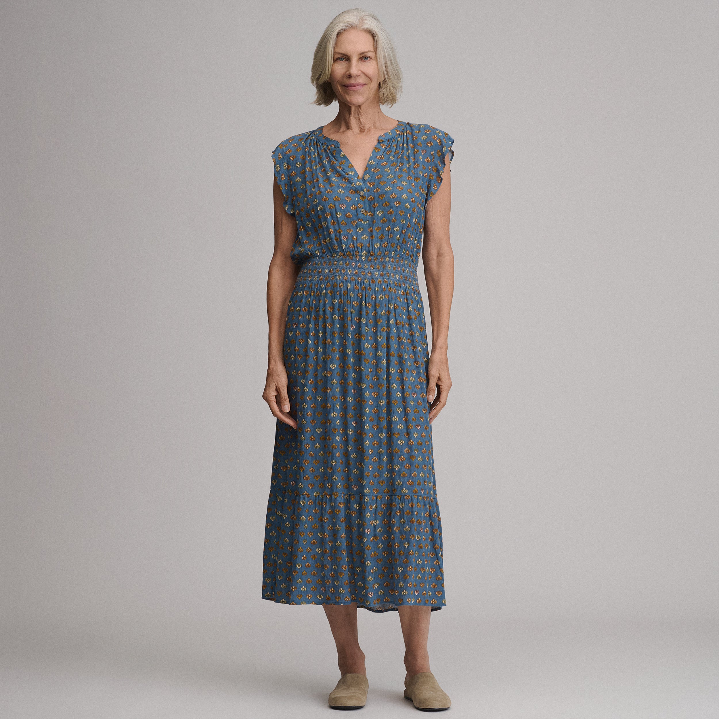 Women's Flutter Sleeve Smocked Waist Midi Dress - Image 5