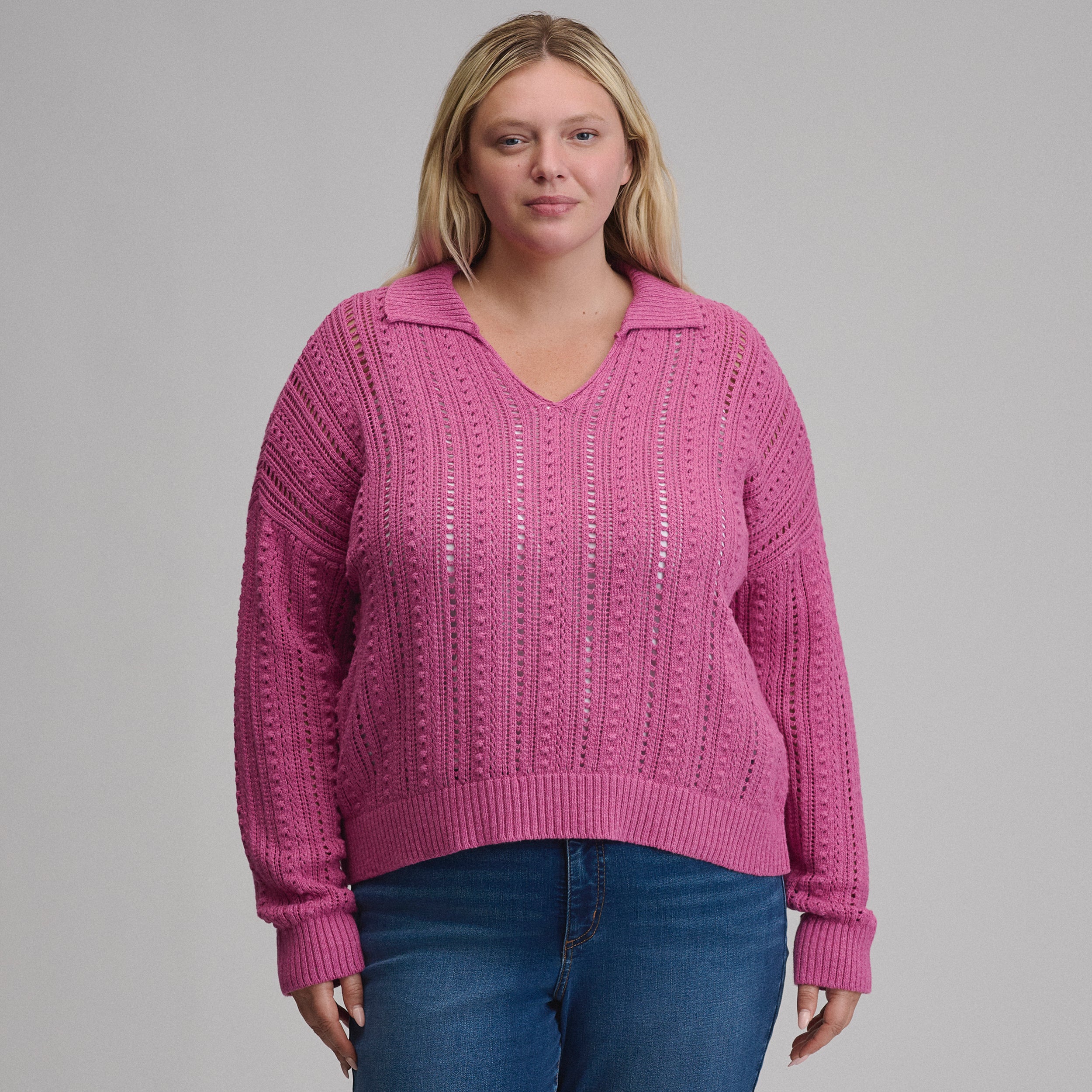 Women's Long-Sleeve Slub Johnny Collar Sweater - Image 9