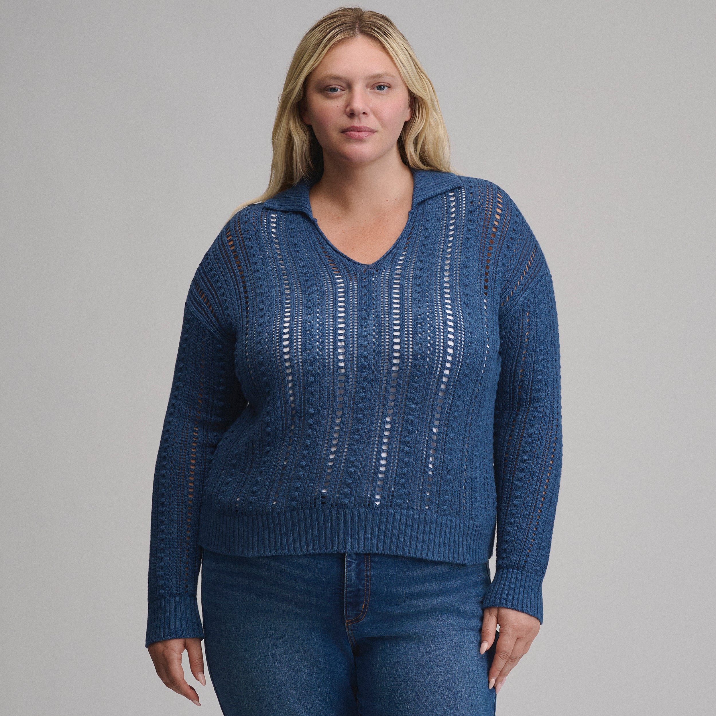 Women's Long-Sleeve Slub Johnny Collar Sweater - Image 13