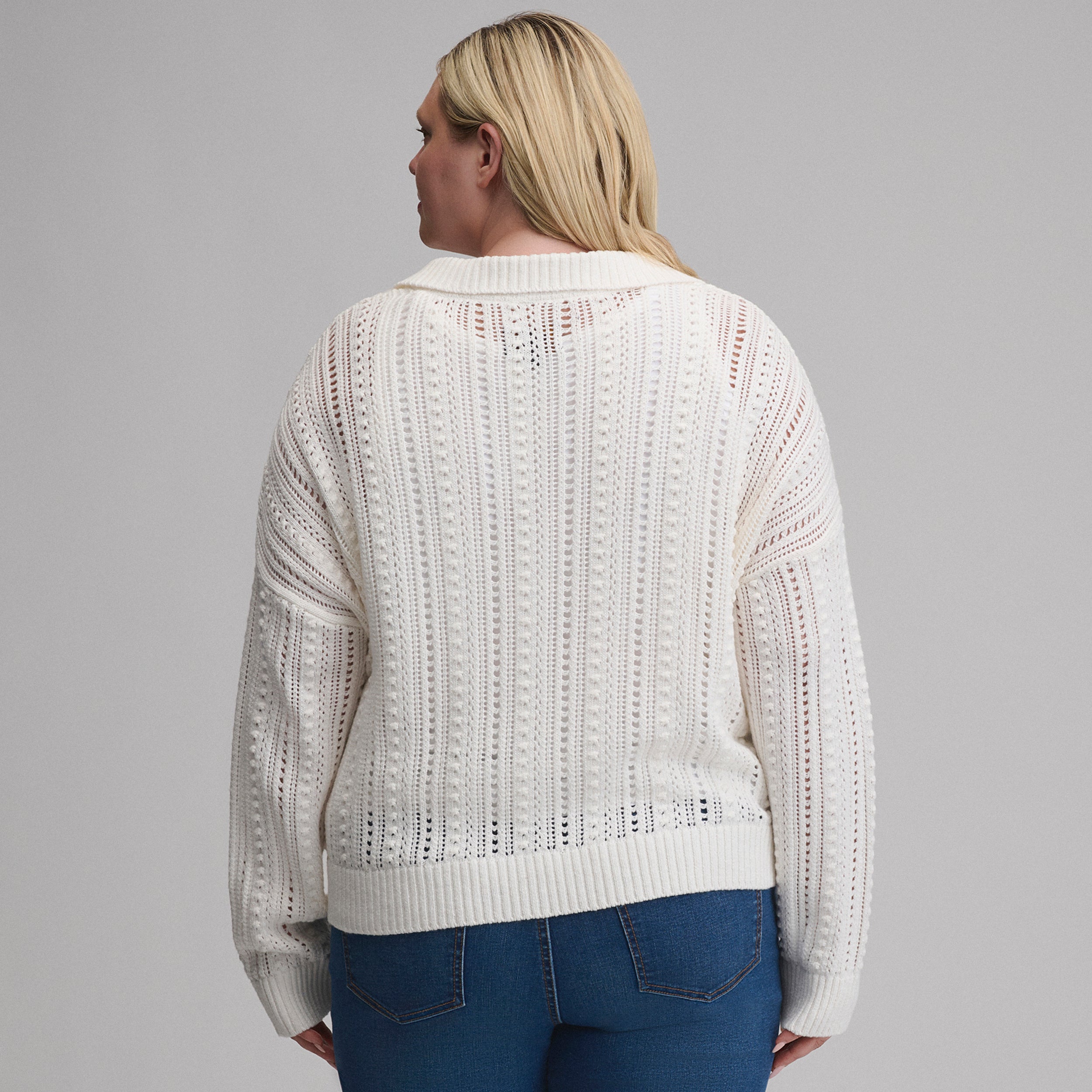 Women's Long-Sleeve Slub Johnny Collar Sweater - Image 2