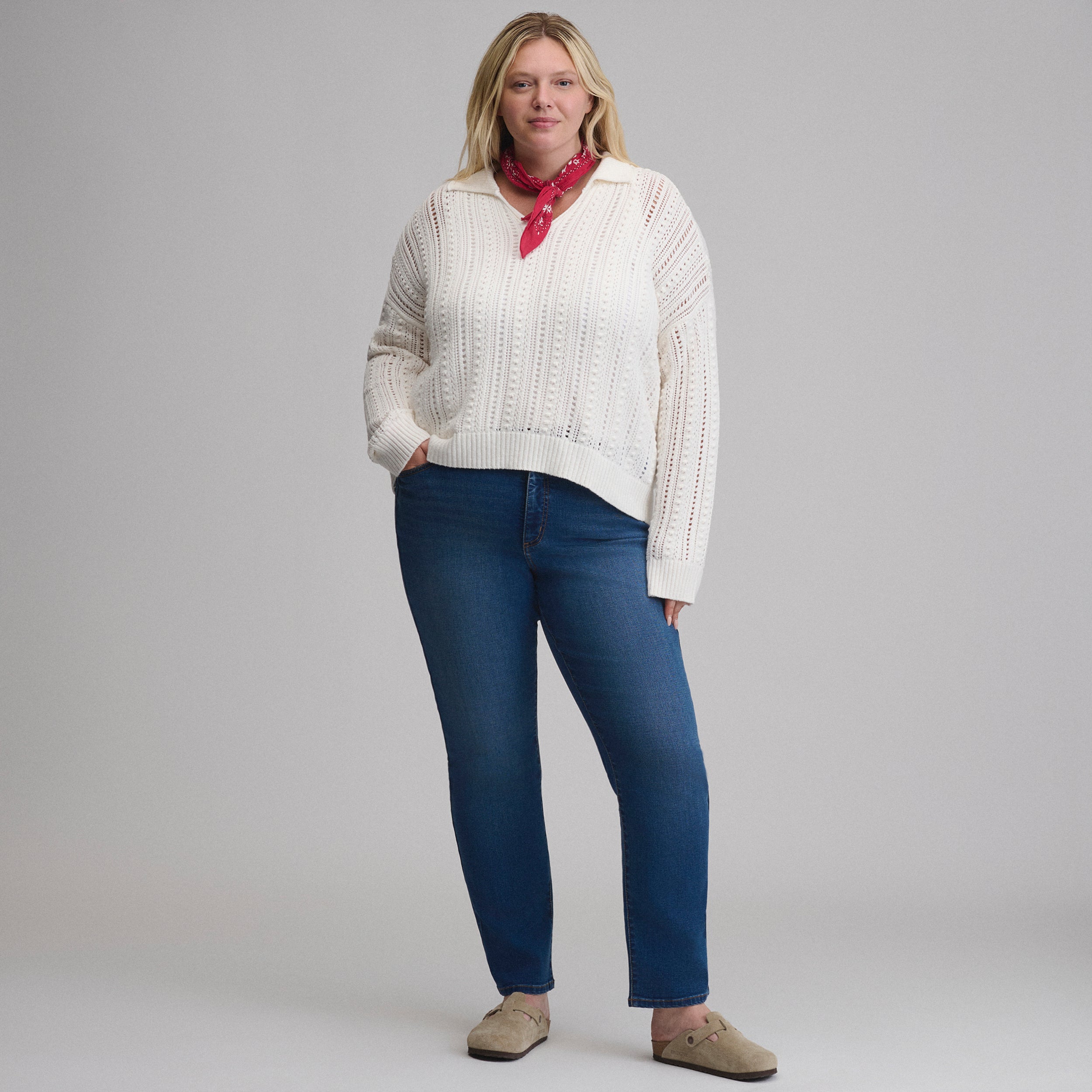Women's Long-Sleeve Slub Johnny Collar Sweater - Image 4