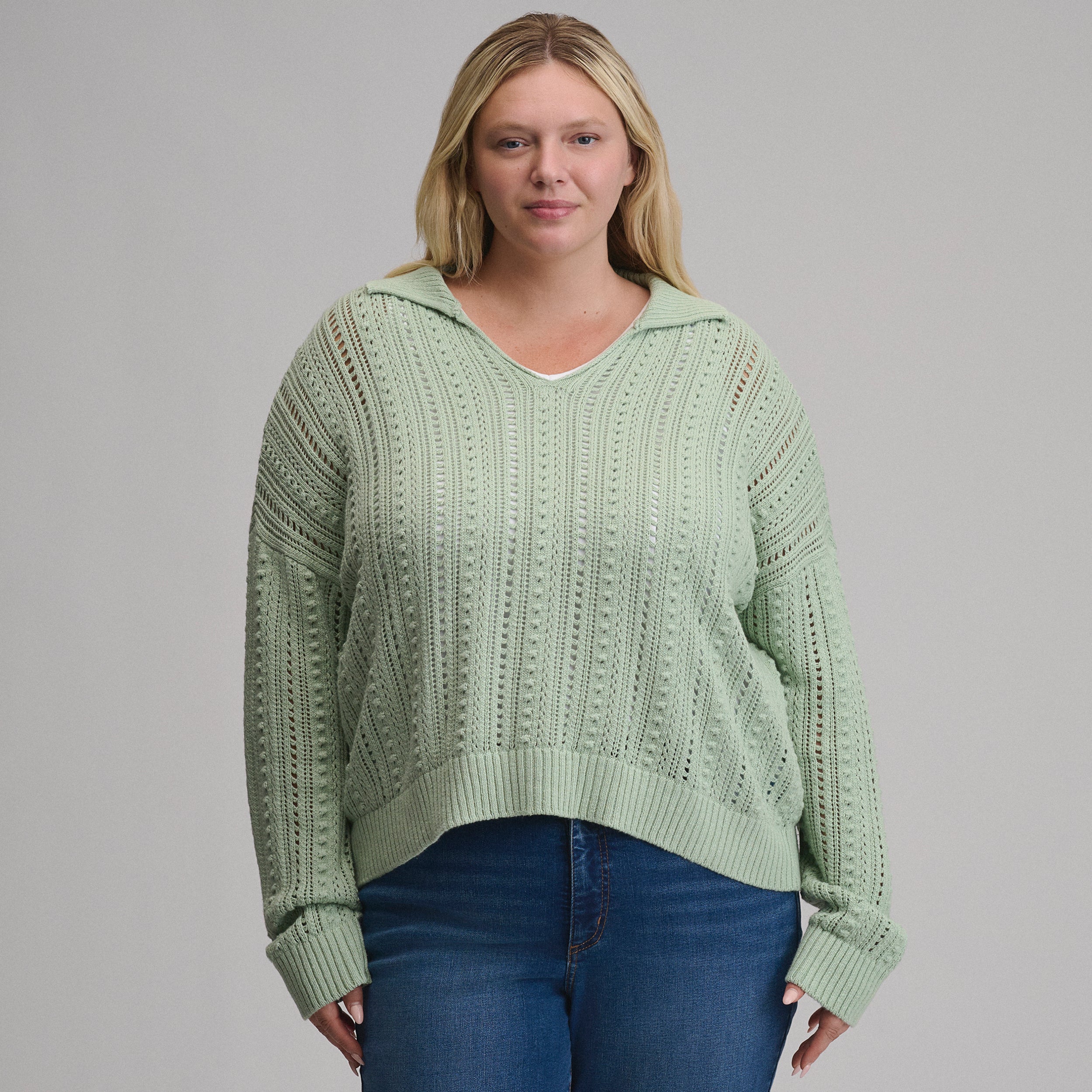 Women's Long-Sleeve Slub Johnny Collar Sweater - Image 17
