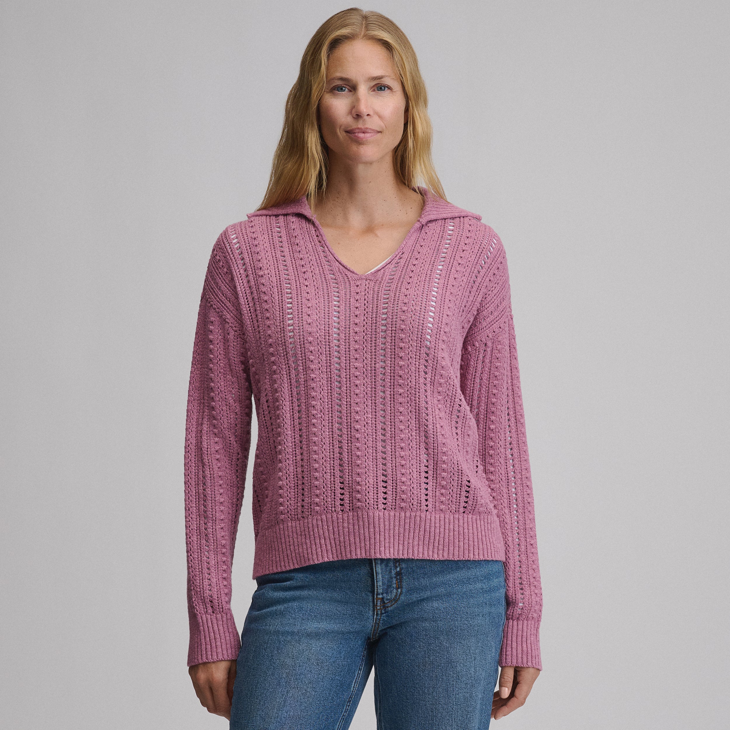 Women's Long-Sleeve Slub Johnny Collar Sweater - Image 5
