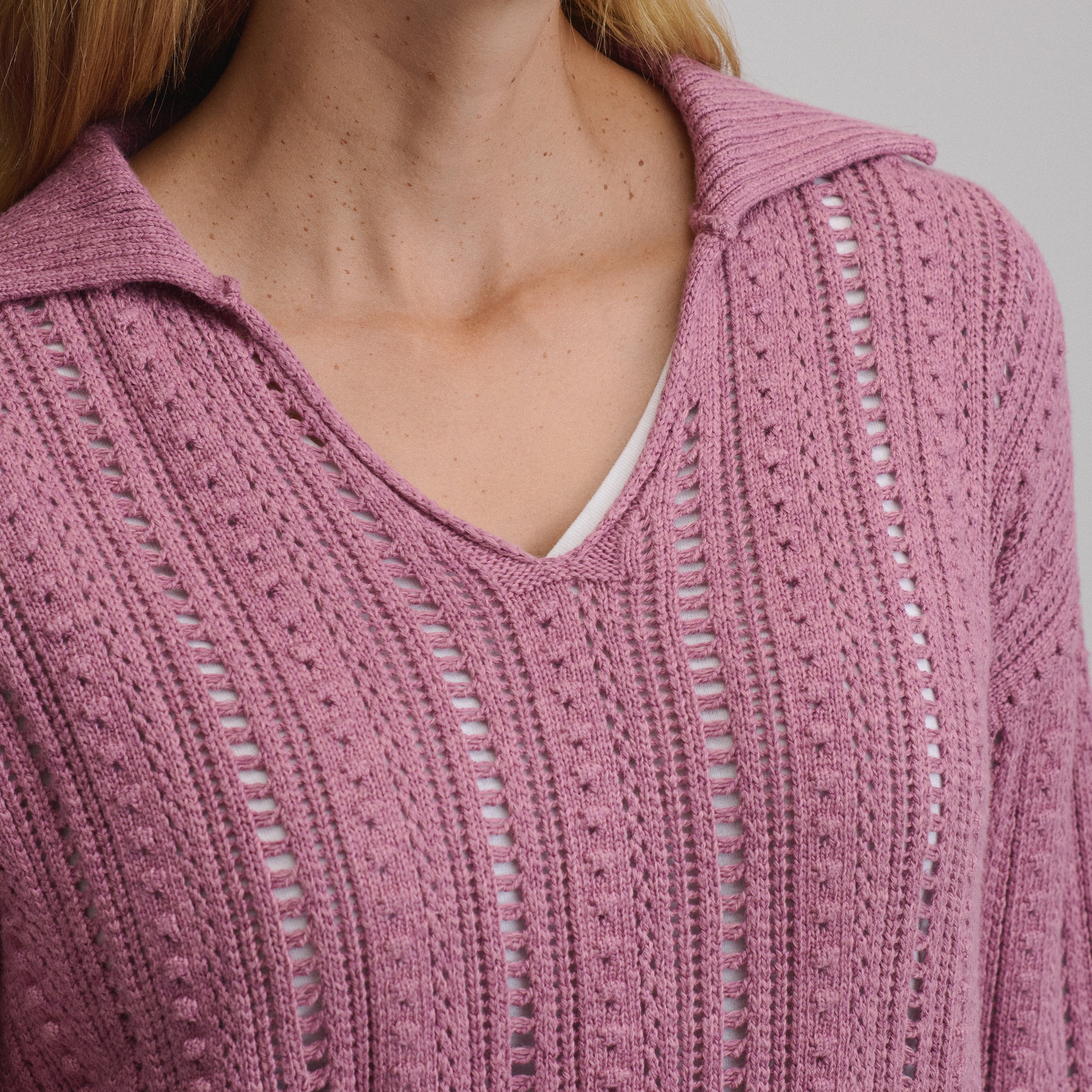 Women's Long-Sleeve Slub Johnny Collar Sweater - Image 7