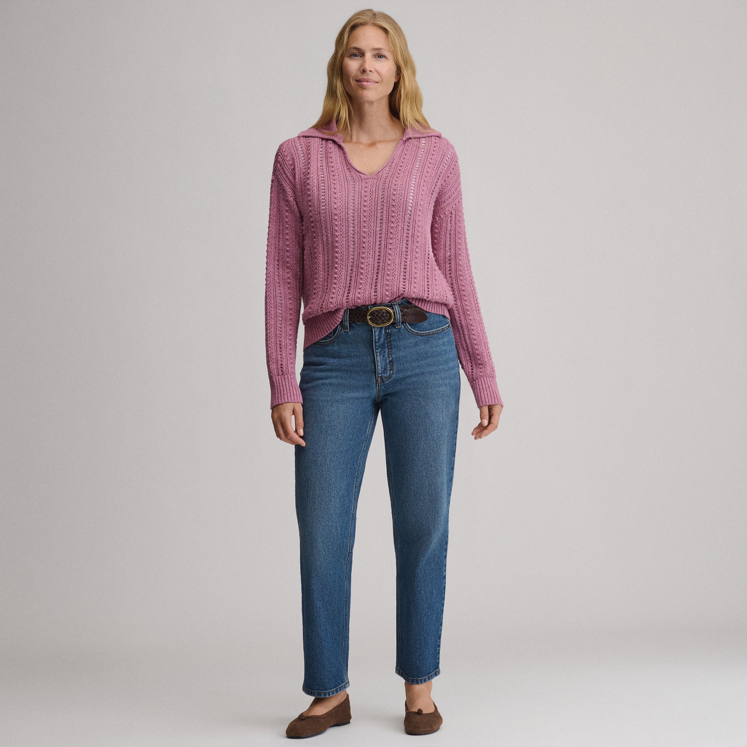 Women's Long-Sleeve Slub Johnny Collar Sweater - Image 8
