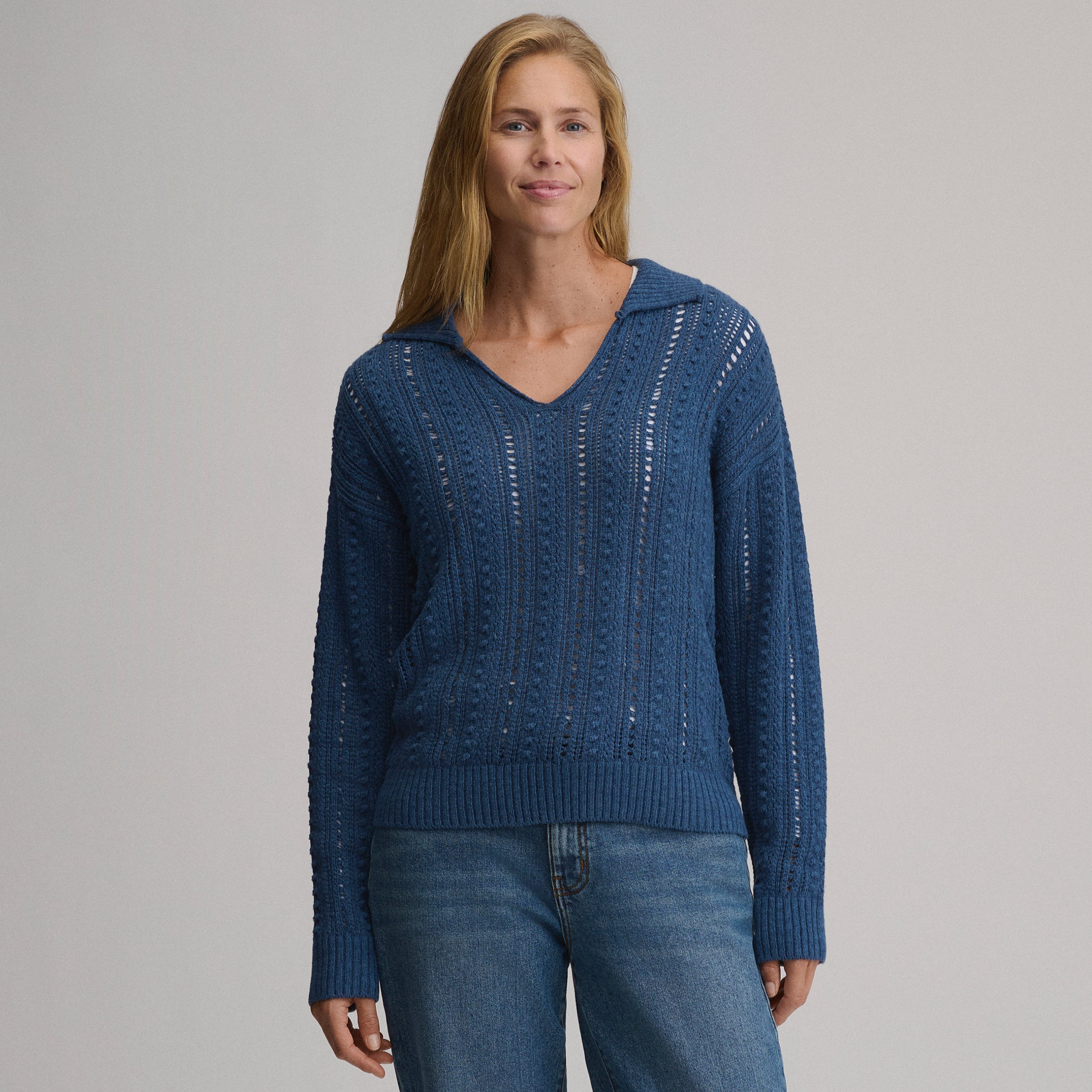 Women's Long-Sleeve Slub Johnny Collar Sweater - Image 21