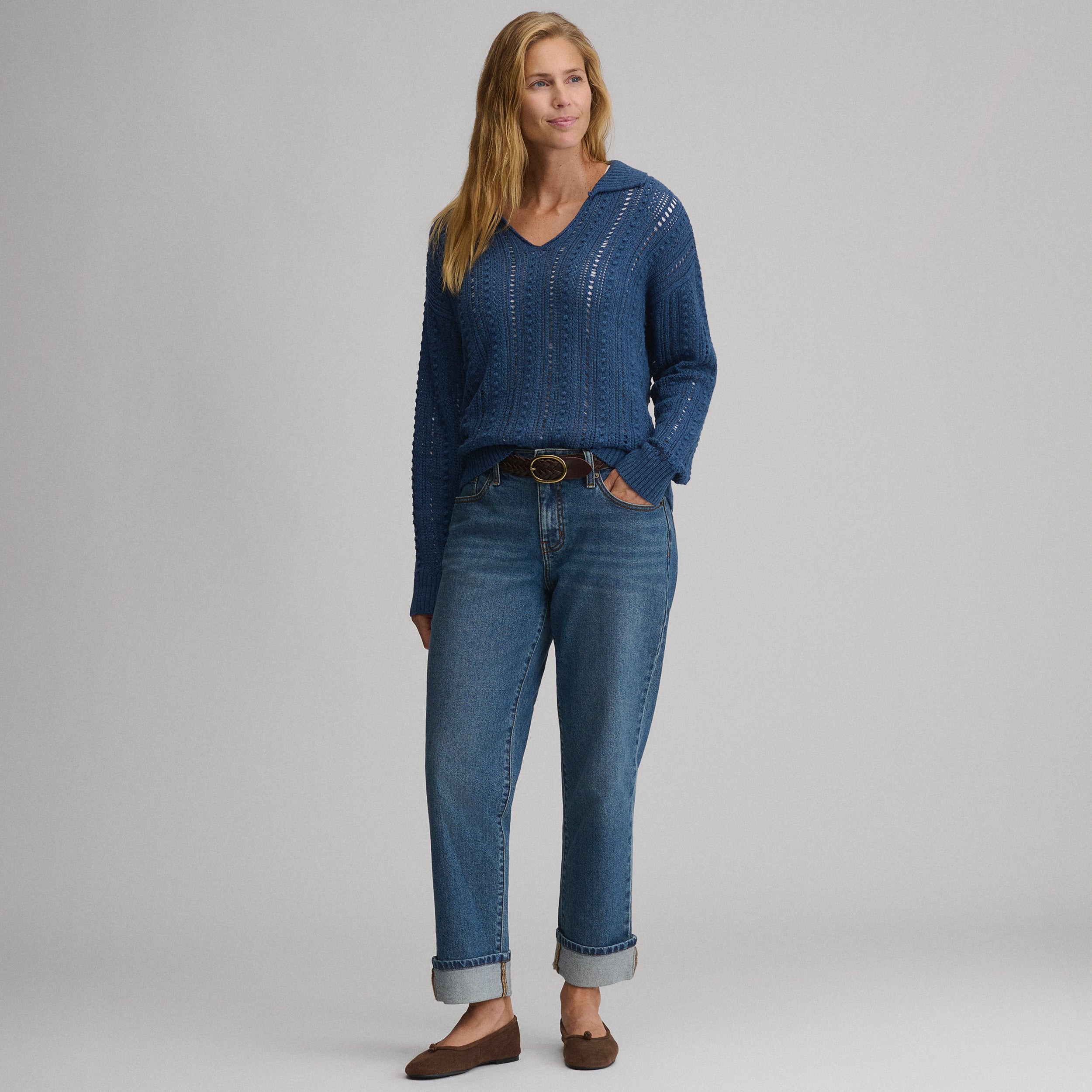 Women's Long-Sleeve Slub Johnny Collar Sweater - Image 24
