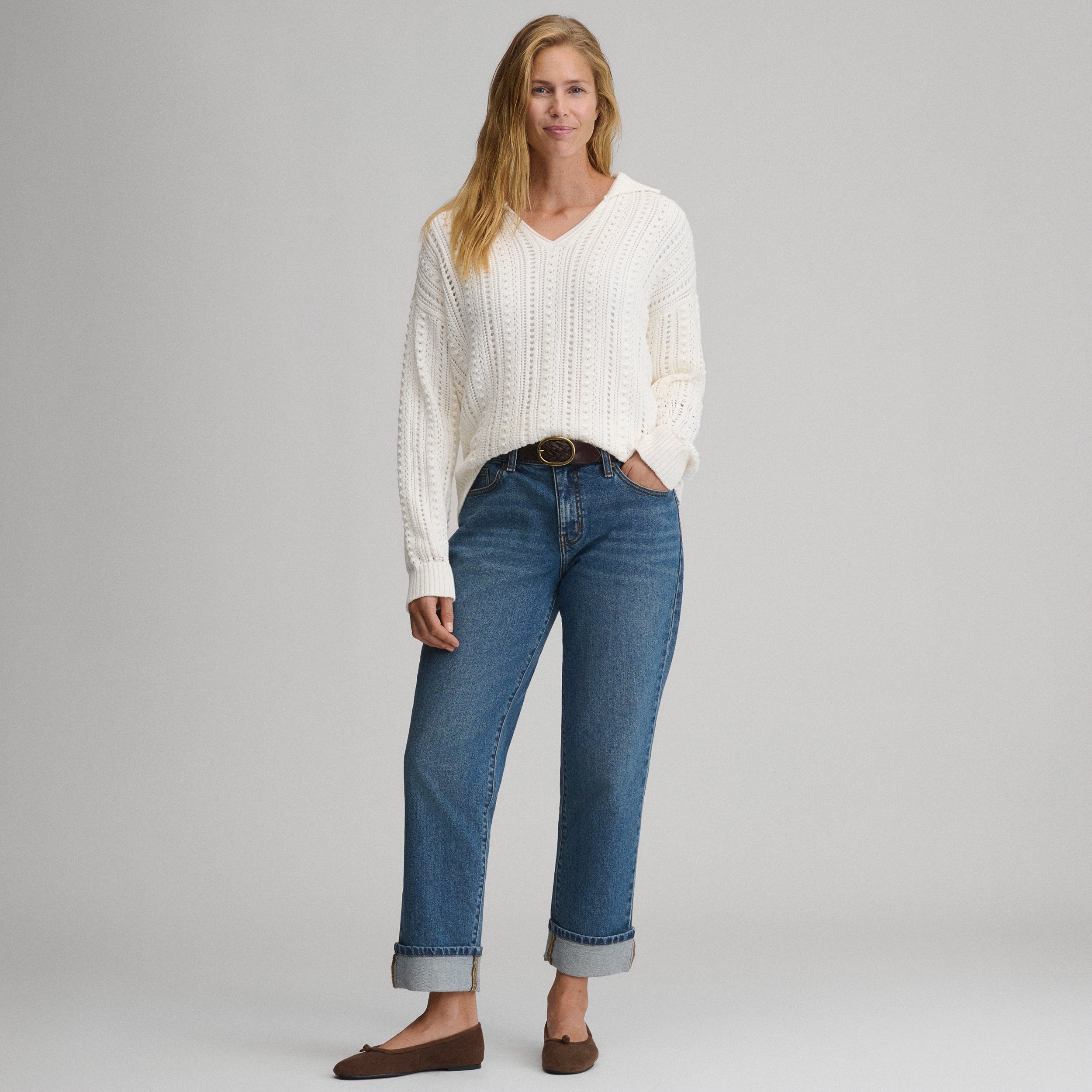 Women's Long-Sleeve Slub Johnny Collar Sweater - Image 28
